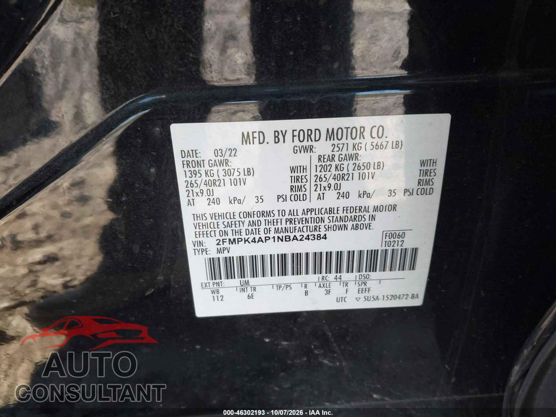 FORD EDGE 2022 - 2FMPK4AP1NBA24384