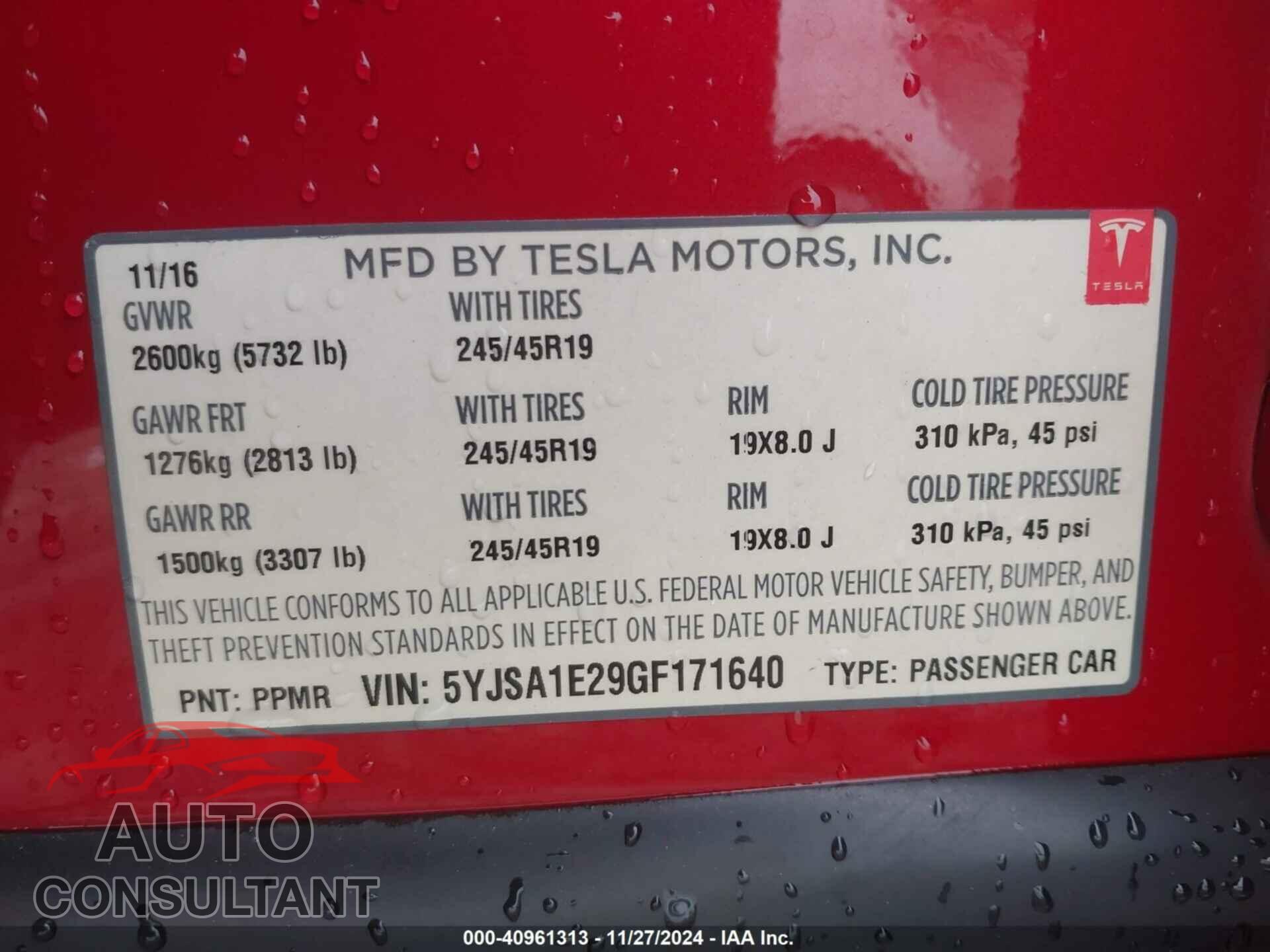 TESLA MODEL S 2016 - 5YJSA1E29GF171640