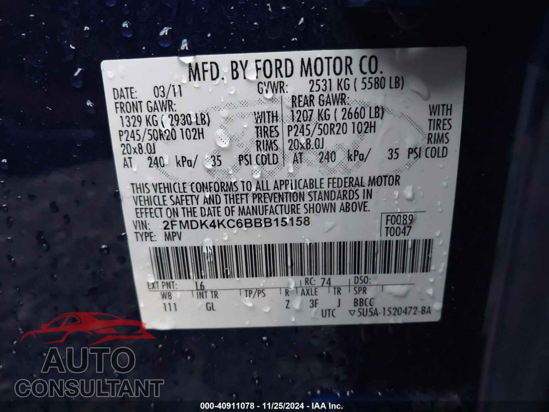 FORD EDGE 2011 - 2FMDK4KC6BBB15158