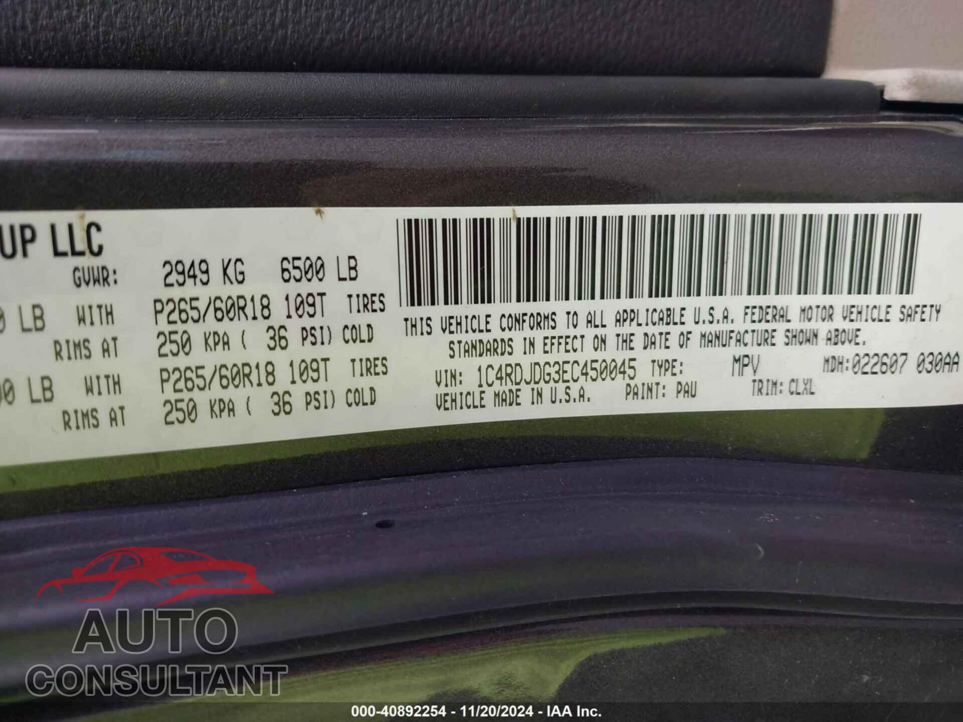 DODGE DURANGO 2014 - 1C4RDJDG3EC450045
