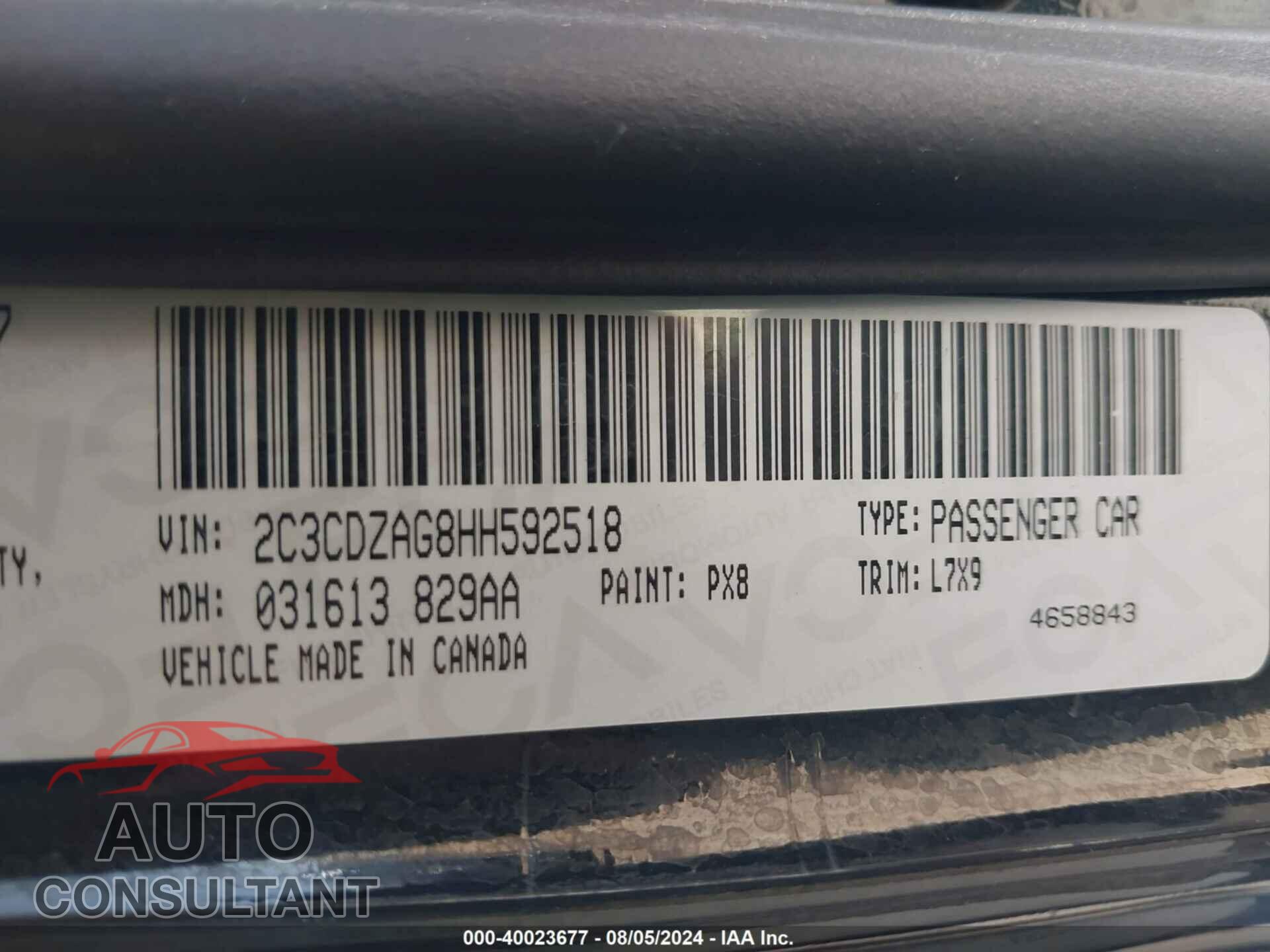 DODGE CHALLENGER 2017 - 2C3CDZAG8HH592518