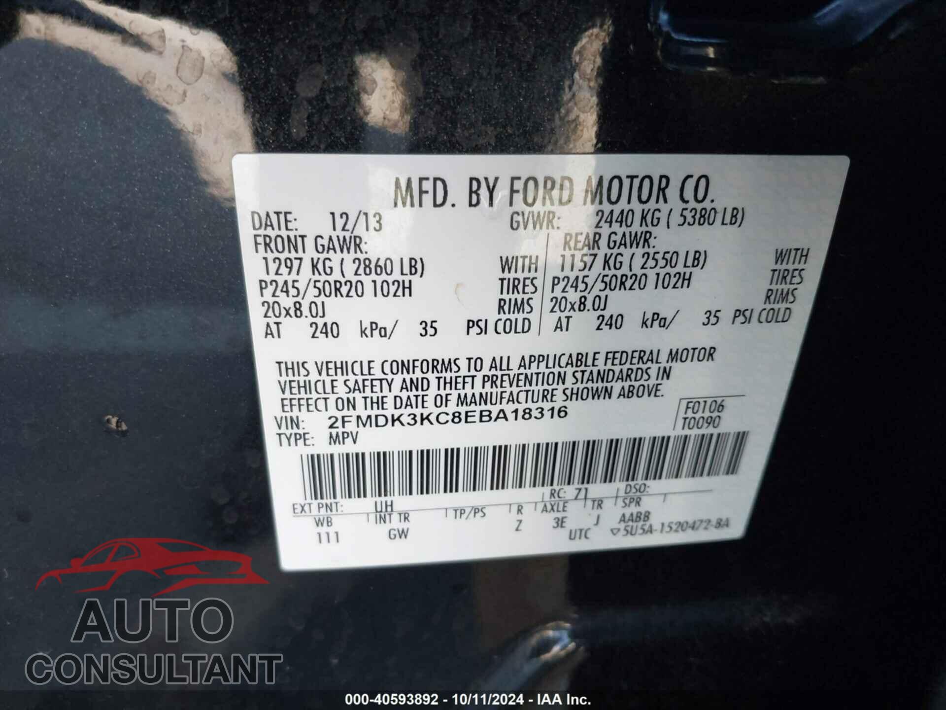 FORD EDGE 2014 - 2FMDK3KC8EBA18316