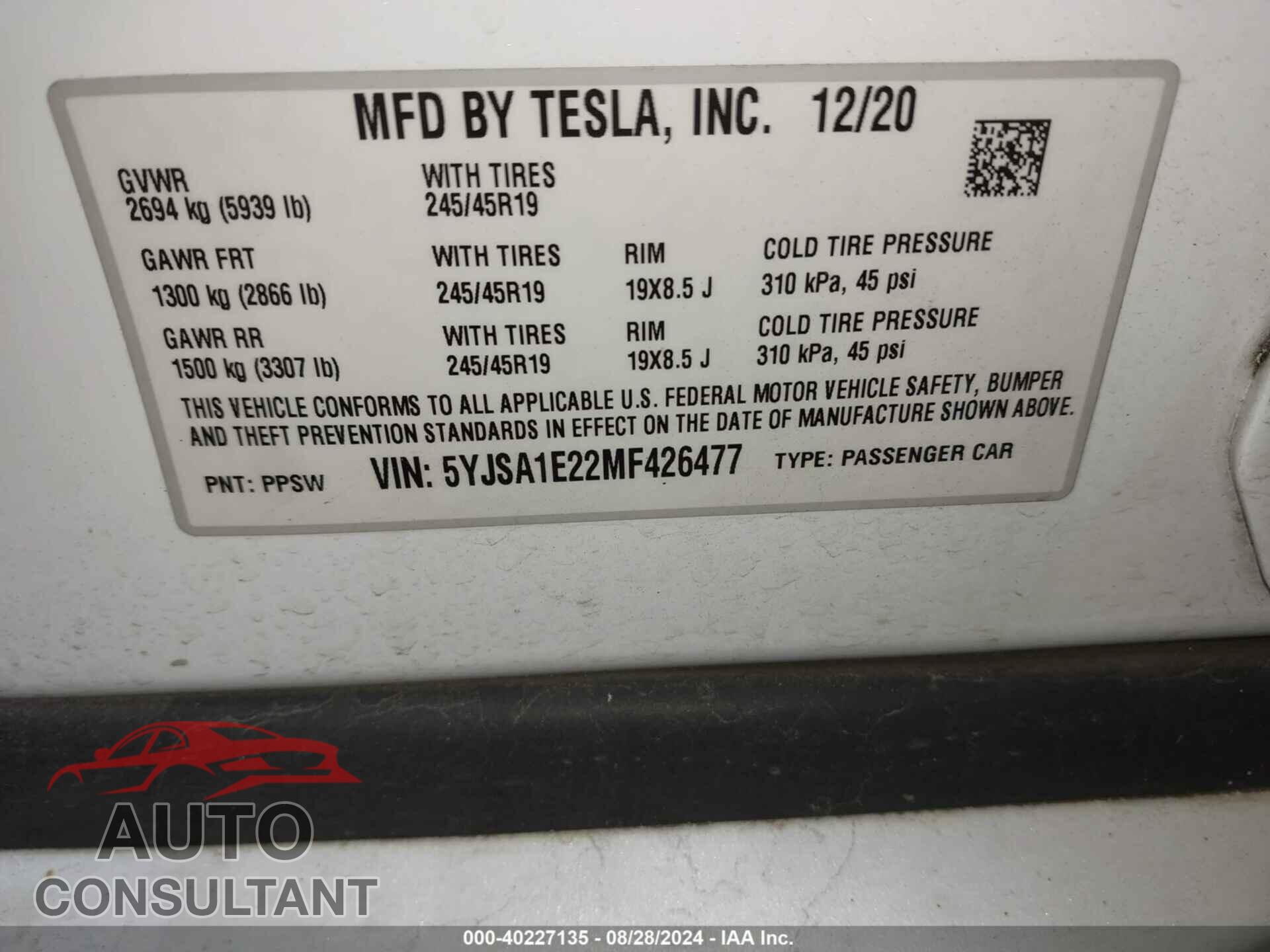 TESLA MODEL S 2021 - 5YJSA1E22MF426477