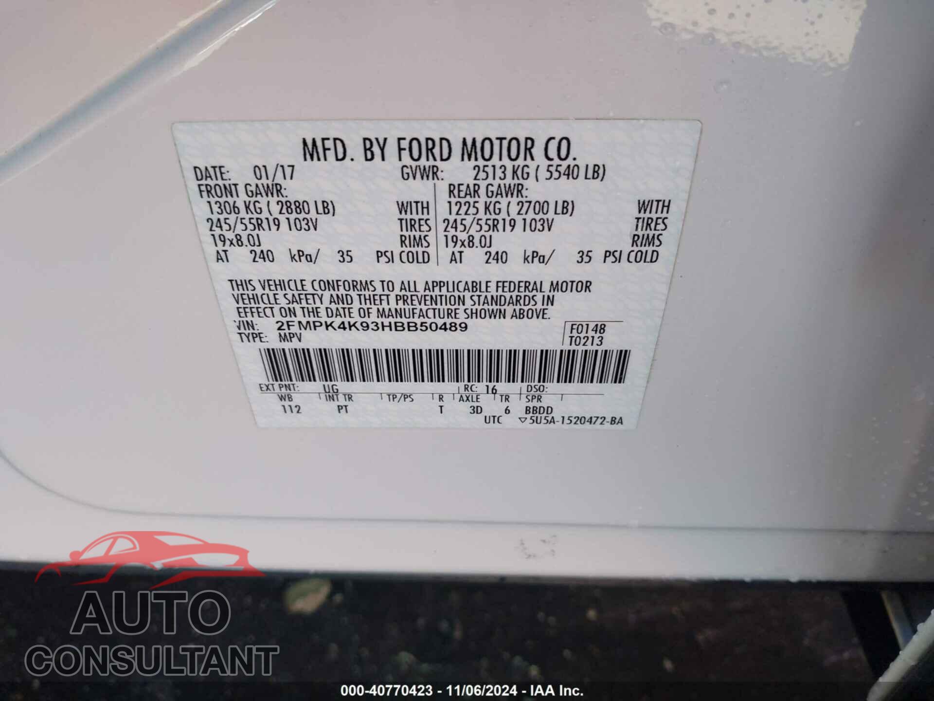 FORD EDGE 2017 - 2FMPK4K93HBB50489