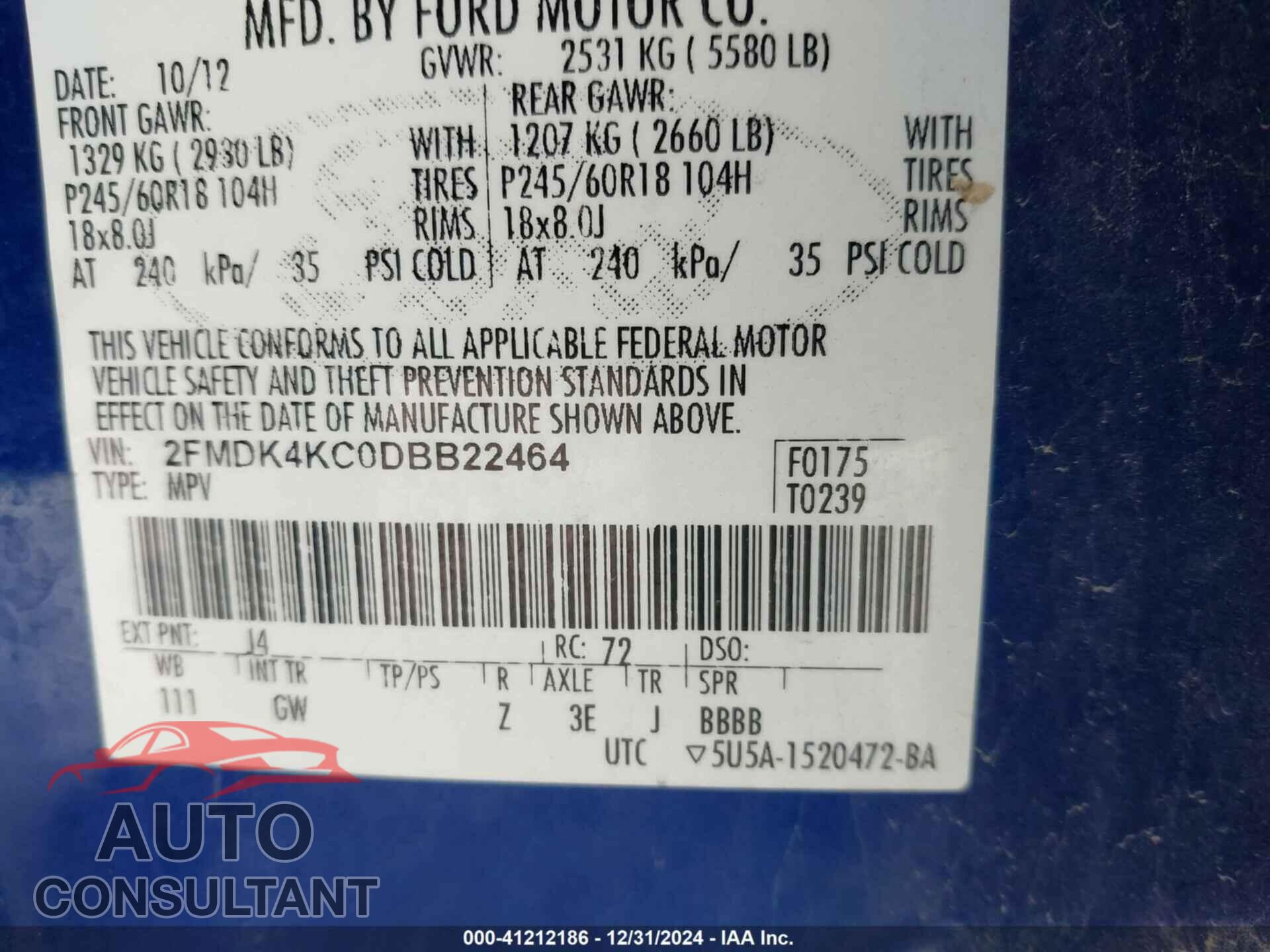 FORD EDGE 2013 - 2FMDK4KC0DBB22464