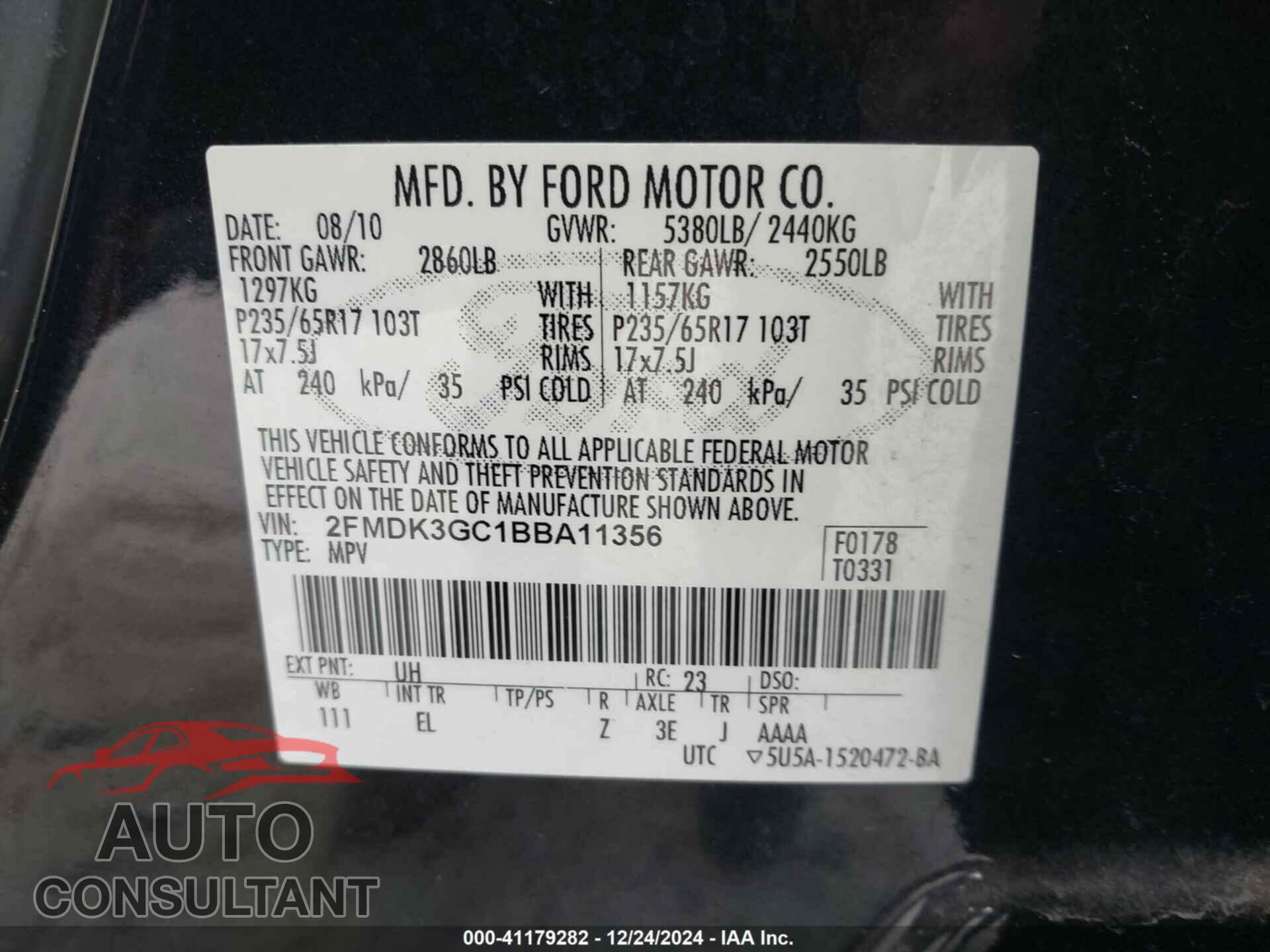 FORD EDGE 2011 - 2FMDK3GC1BBA11356