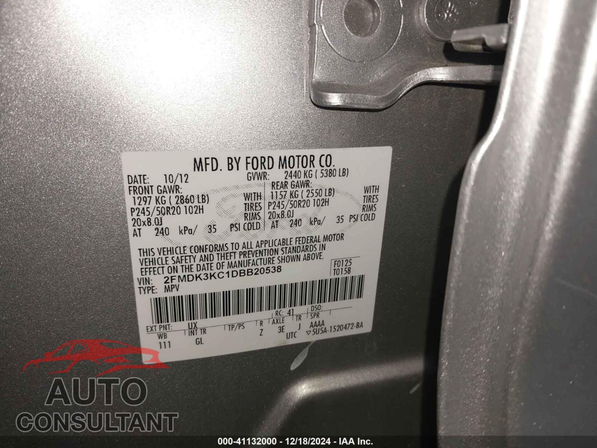 FORD EDGE 2013 - 2FMDK3KC1DBB20538