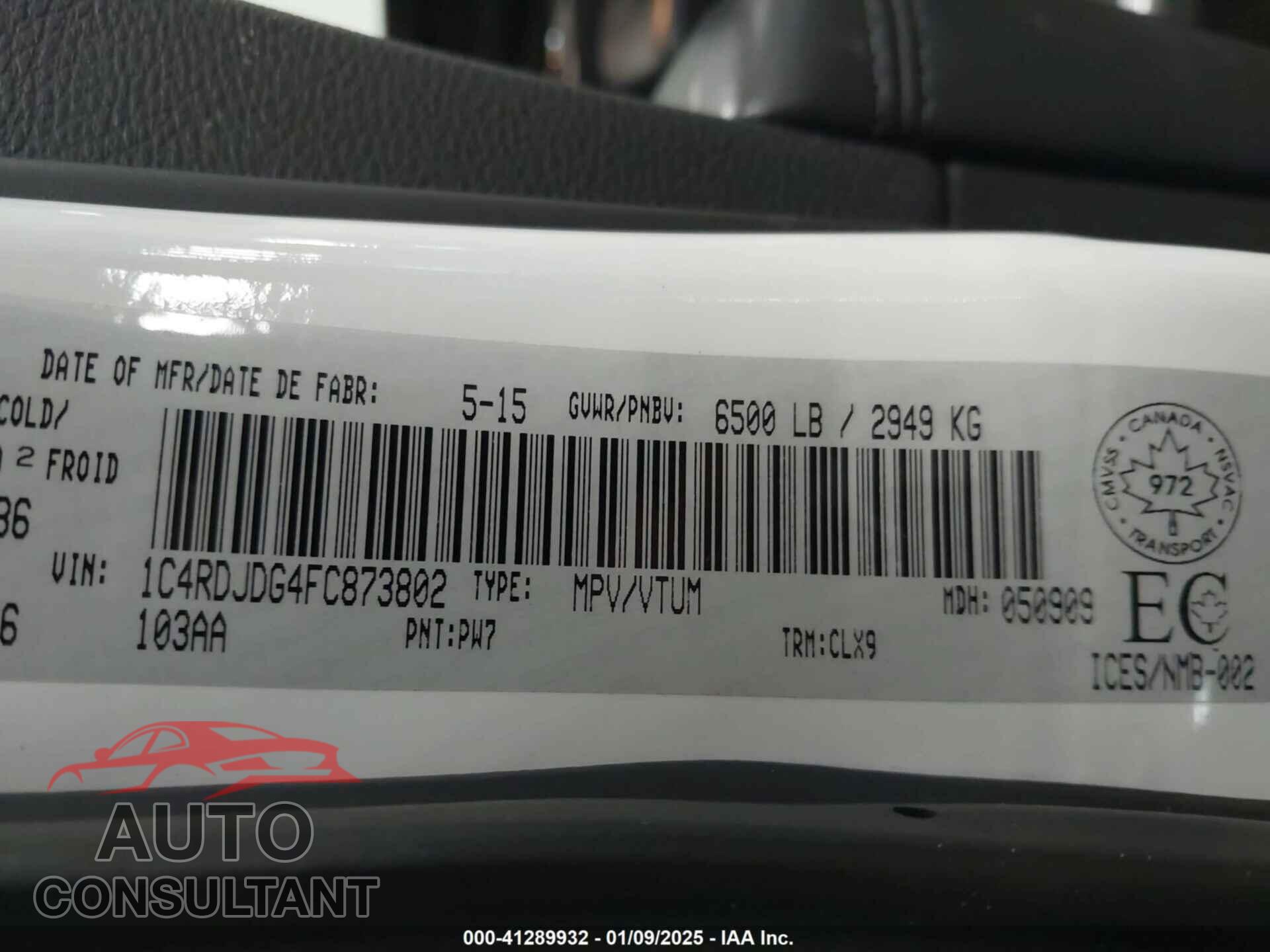 DODGE DURANGO 2015 - 1C4RDJDG4FC873802