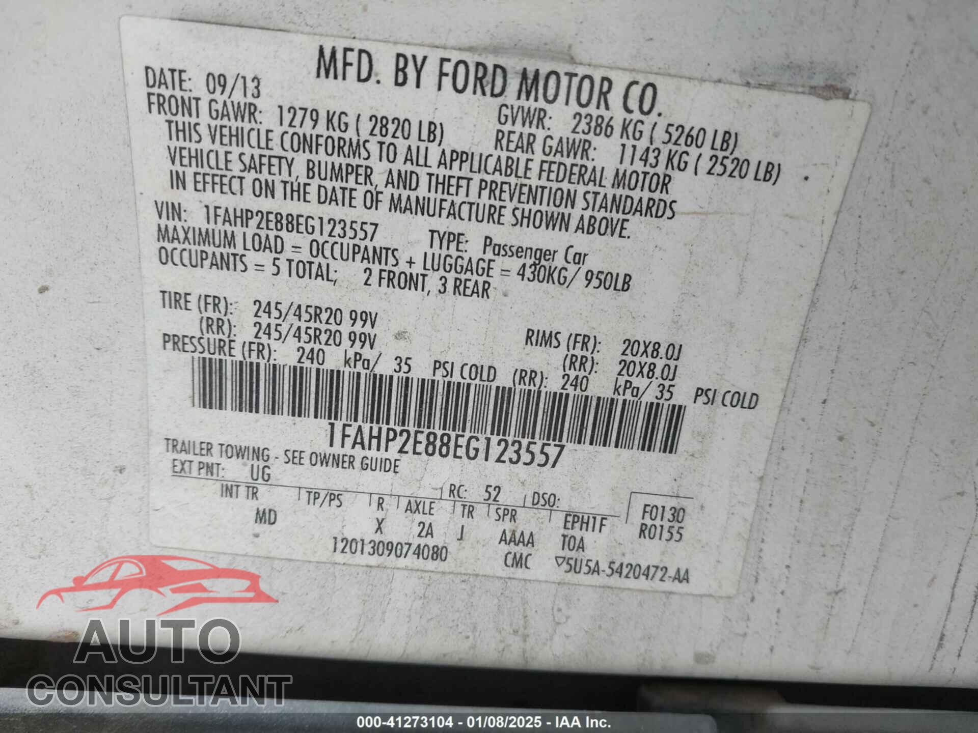 FORD TAURUS 2014 - 1FAHP2E88EG123557