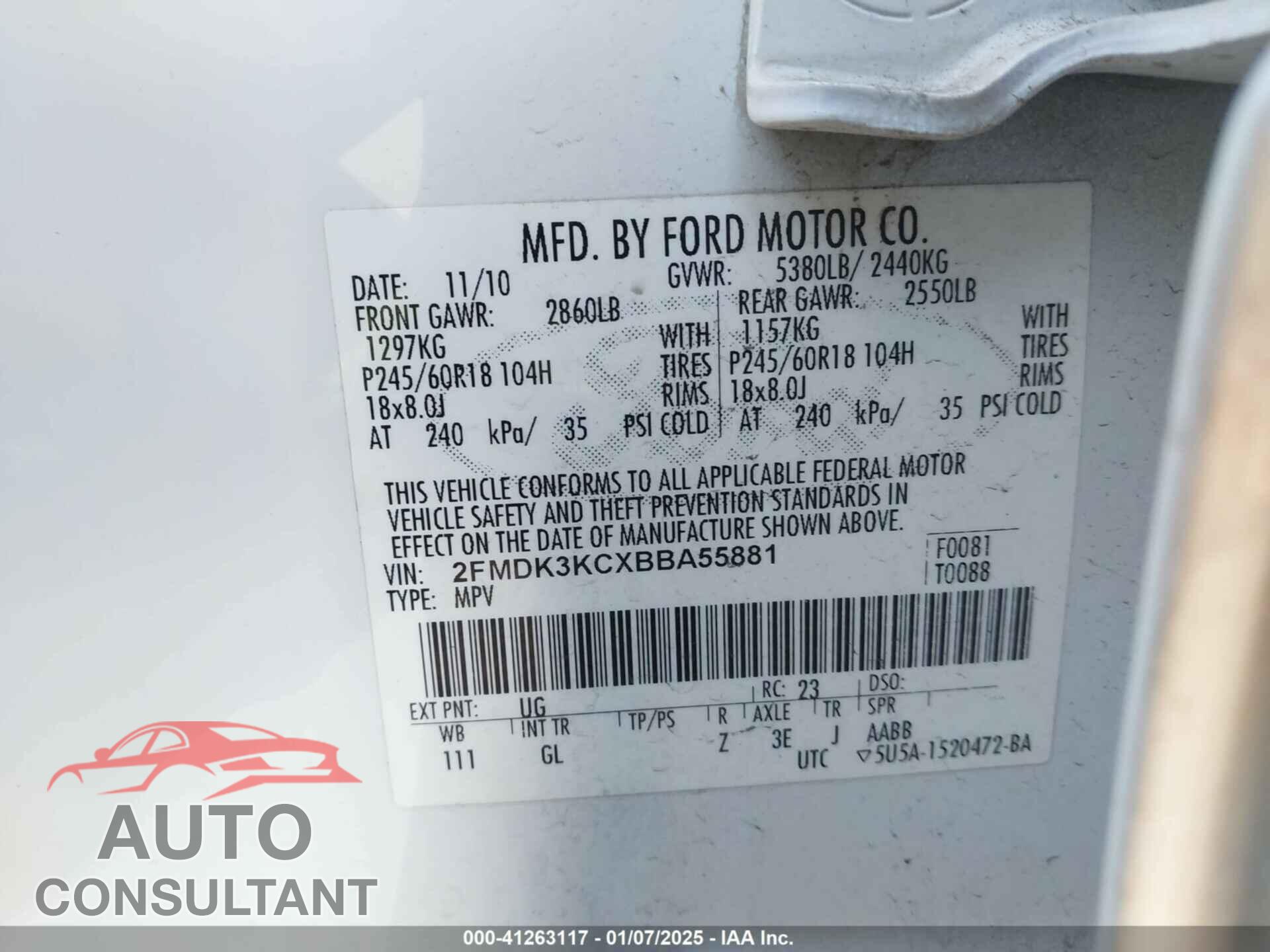 FORD EDGE 2011 - 2FMDK3KCXBBA55881