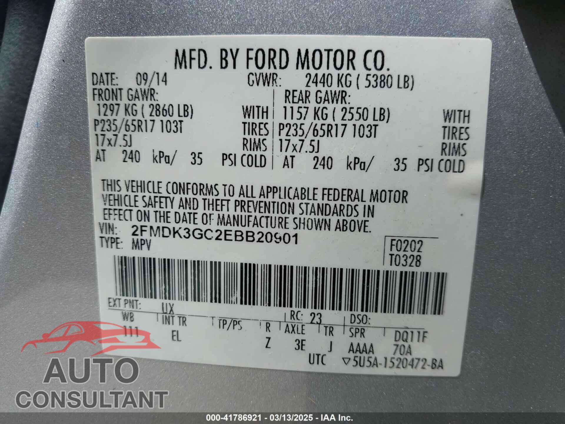 FORD EDGE 2014 - 2FMDK3GC2EBB20901