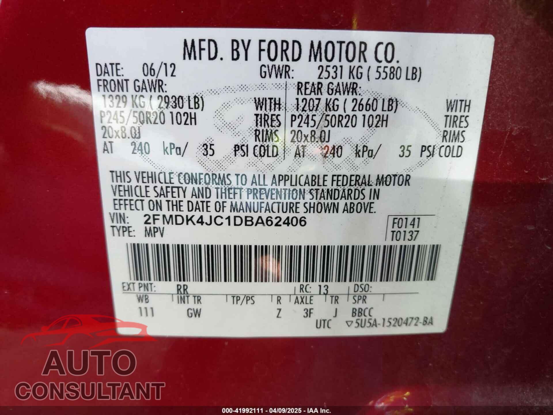 FORD EDGE 2013 - 2FMDK4JC1DBA62406