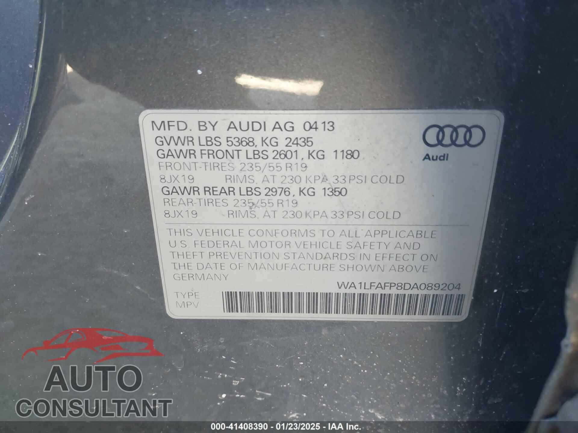 AUDI Q5 2013 - WA1LFAFP8DA089204