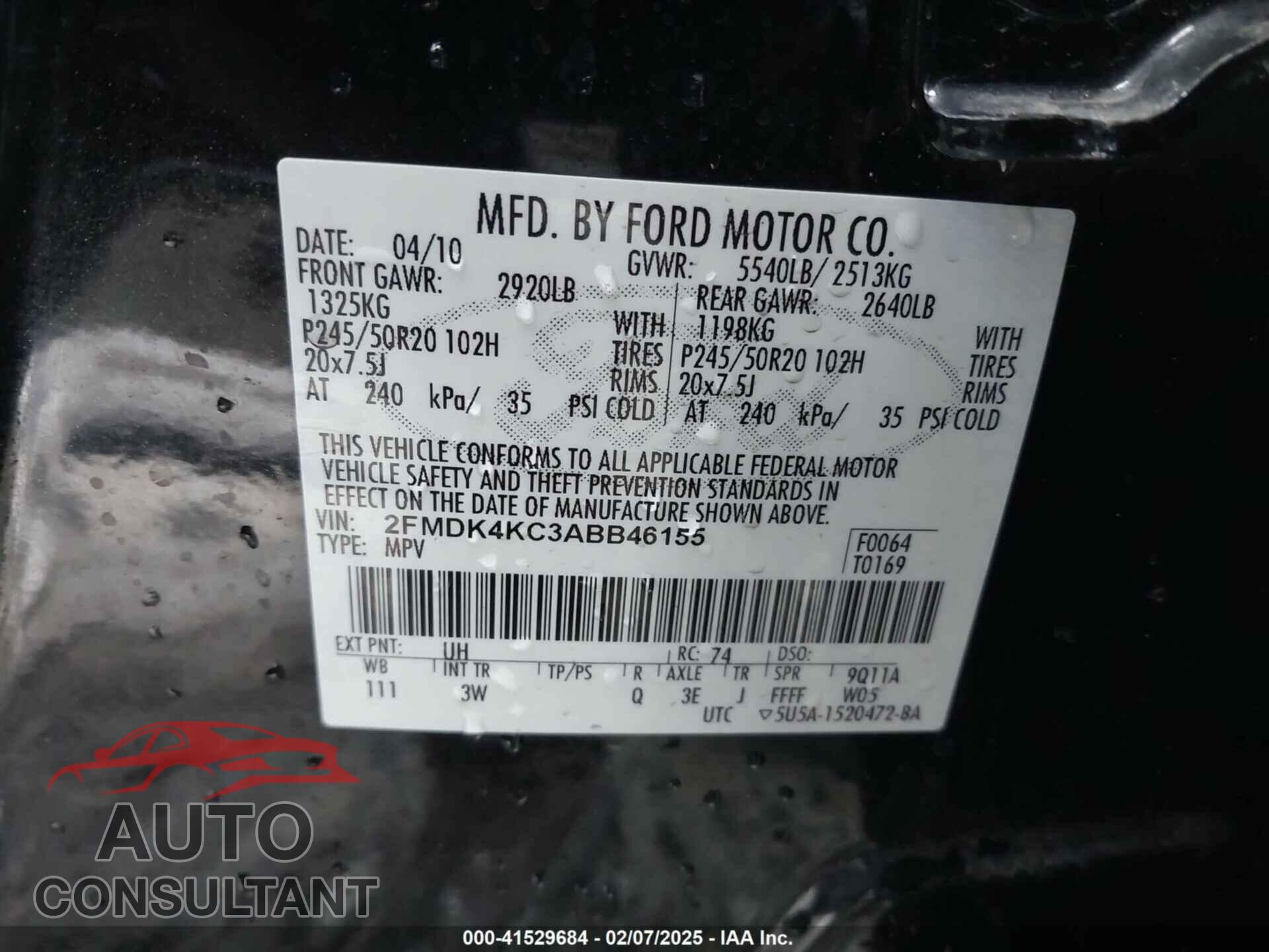 FORD EDGE 2010 - 2FMDK4KC3ABB46155