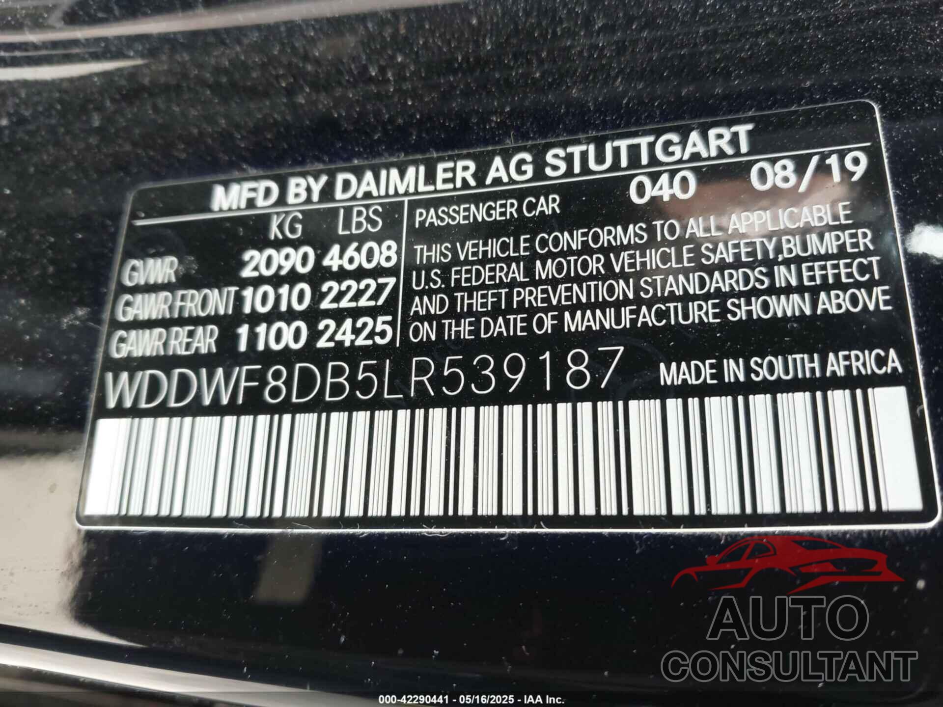 MERCEDES-BENZ C 300 2020 - WDDWF8DB5LR539187