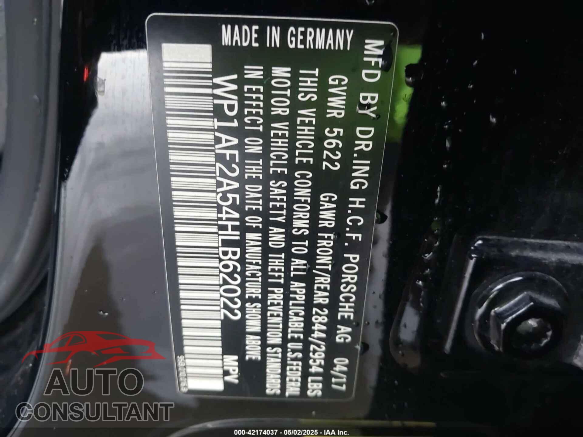 PORSCHE MACAN 2017 - WP1AF2A54HLB62022