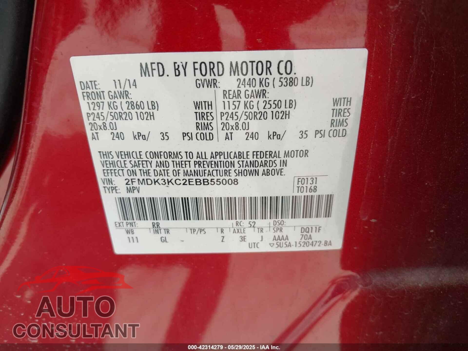 FORD EDGE 2014 - 2FMDK3KC2EBB55008