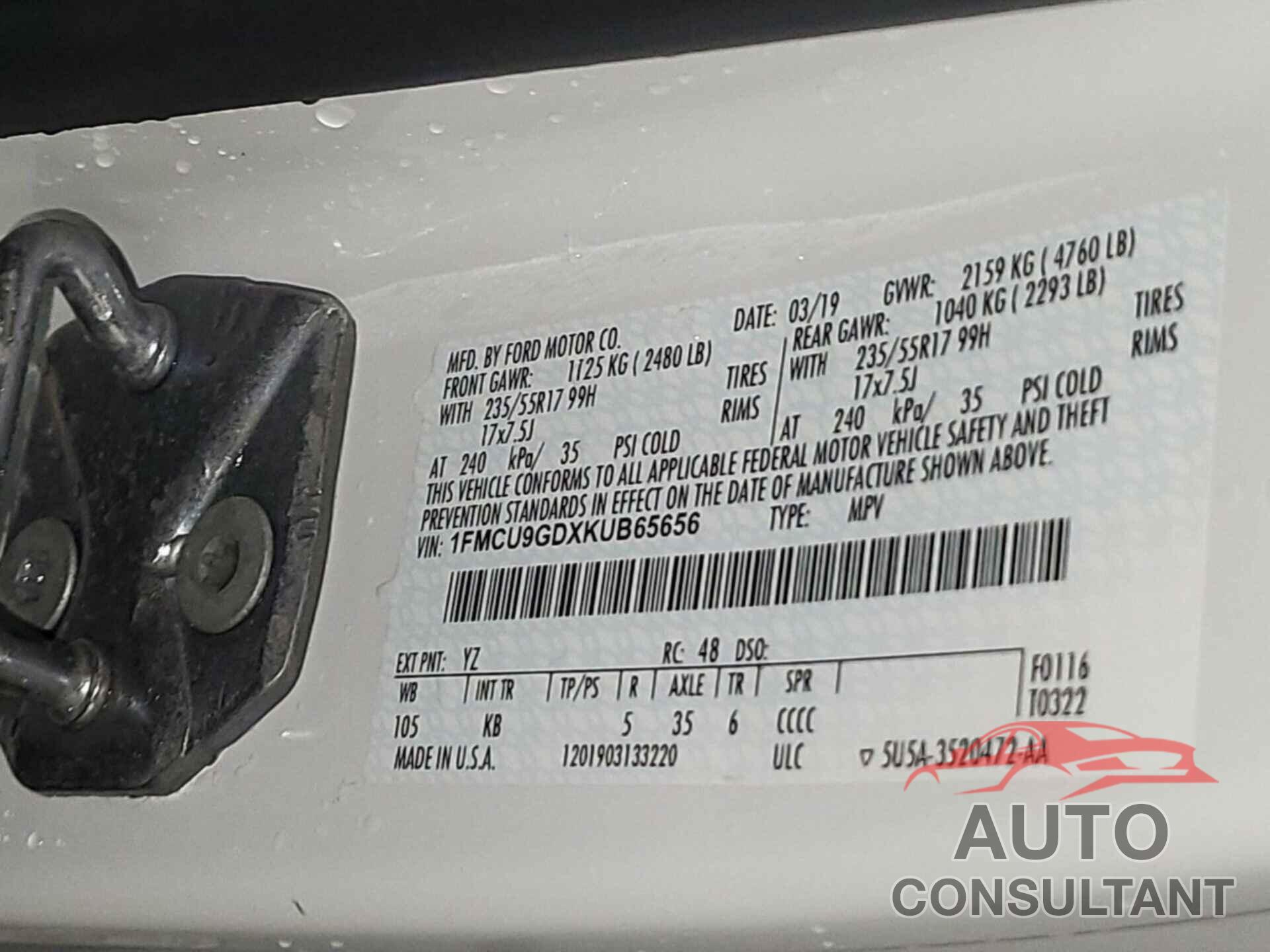 FORD ESCAPE 2019 - 1FMCU9GDXKUB65656
