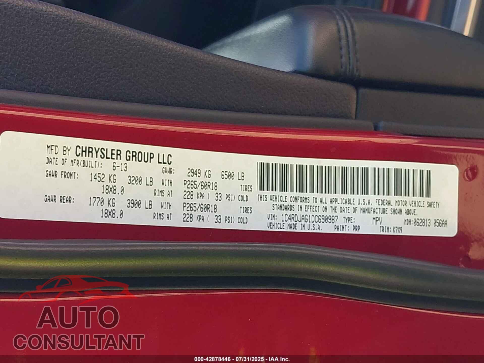 DODGE DURANGO 2013 - 1C4RDJAG1DC690987