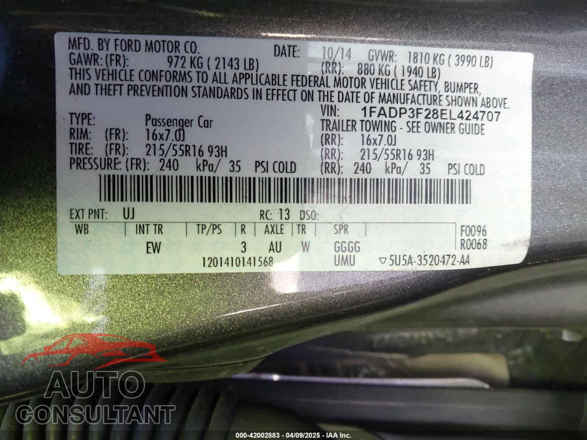 FORD FOCUS 2014 - 1FADP3F28EL424707