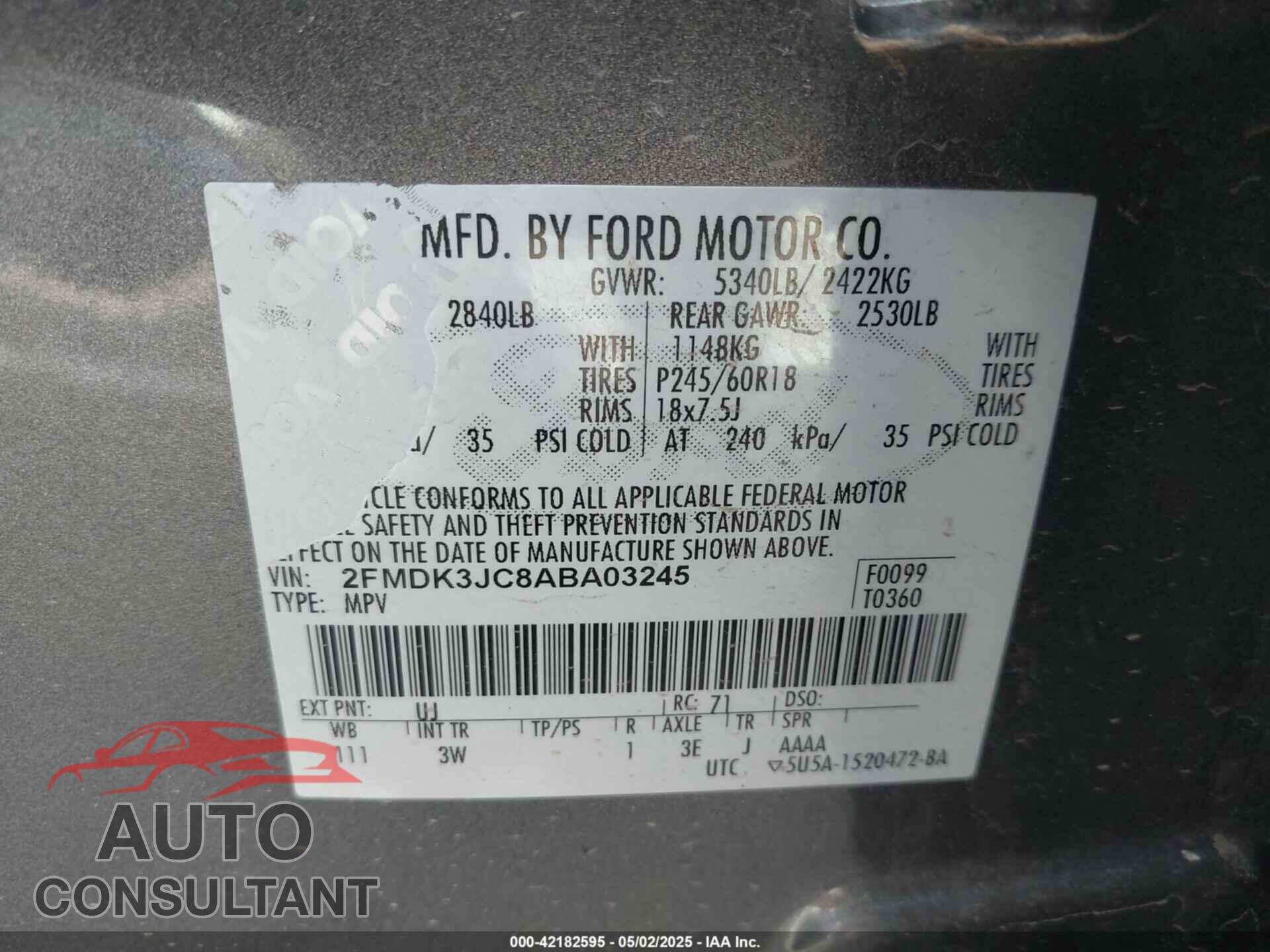 FORD EDGE 2010 - 2FMDK3JC8ABA03245