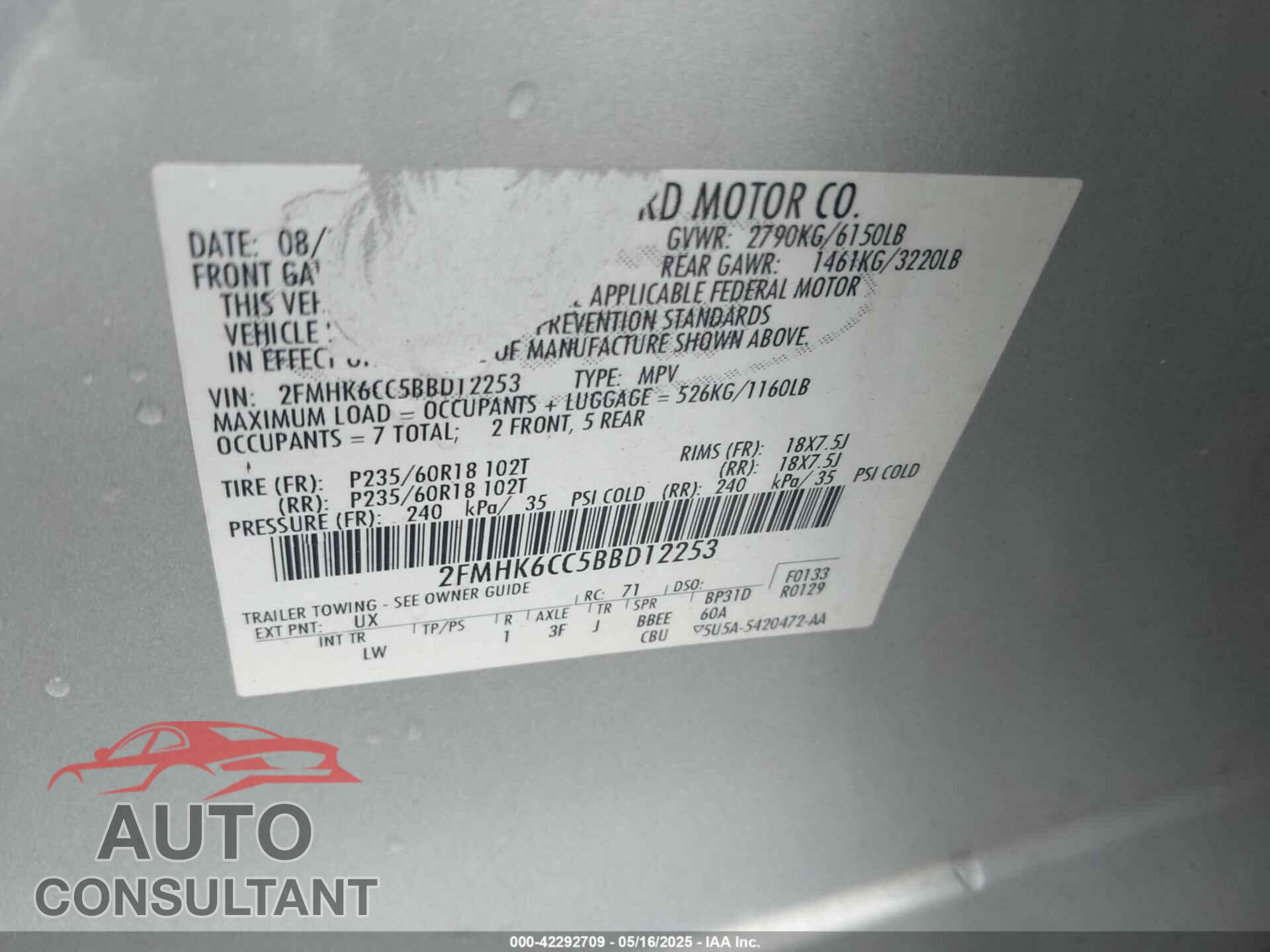 FORD FLEX 2011 - 2FMHK6CC5BBD12253