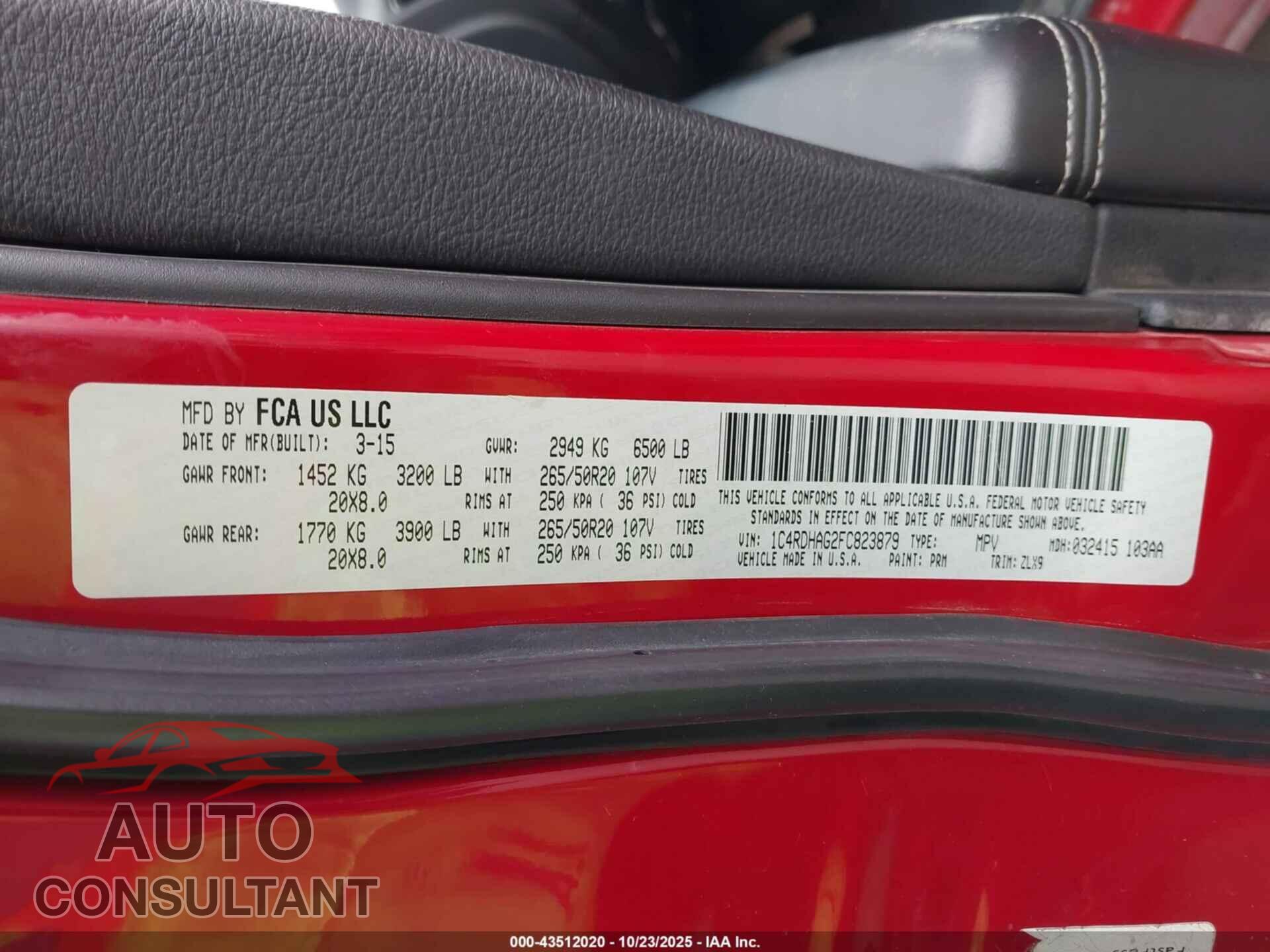 DODGE DURANGO 2015 - 1C4RDHAG2FC823879