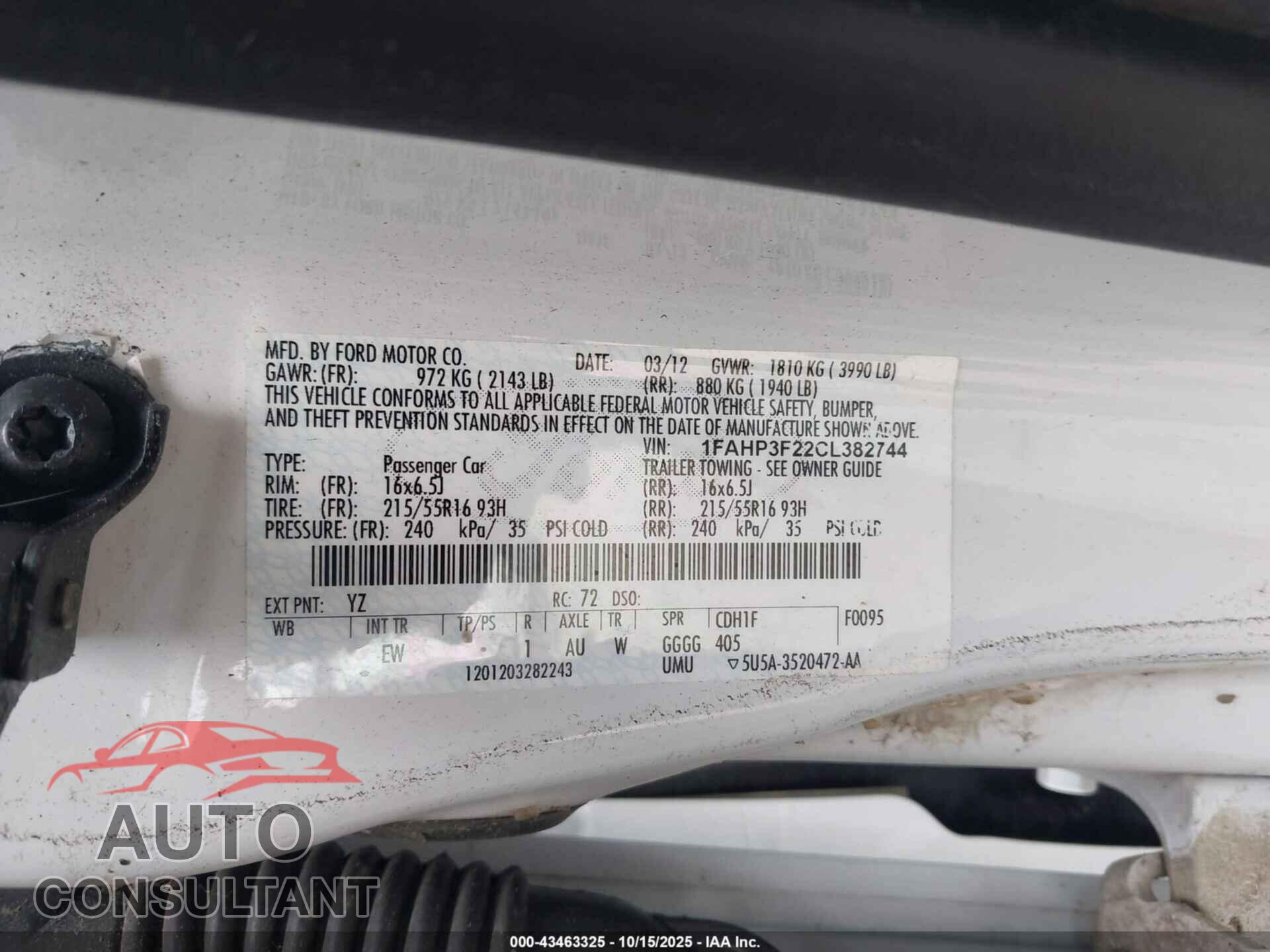 FORD FOCUS 2012 - 1FAHP3F22CL382744