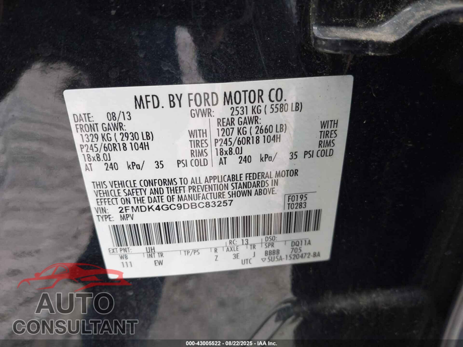 FORD EDGE 2013 - 2FMDK4GC9DBC83257