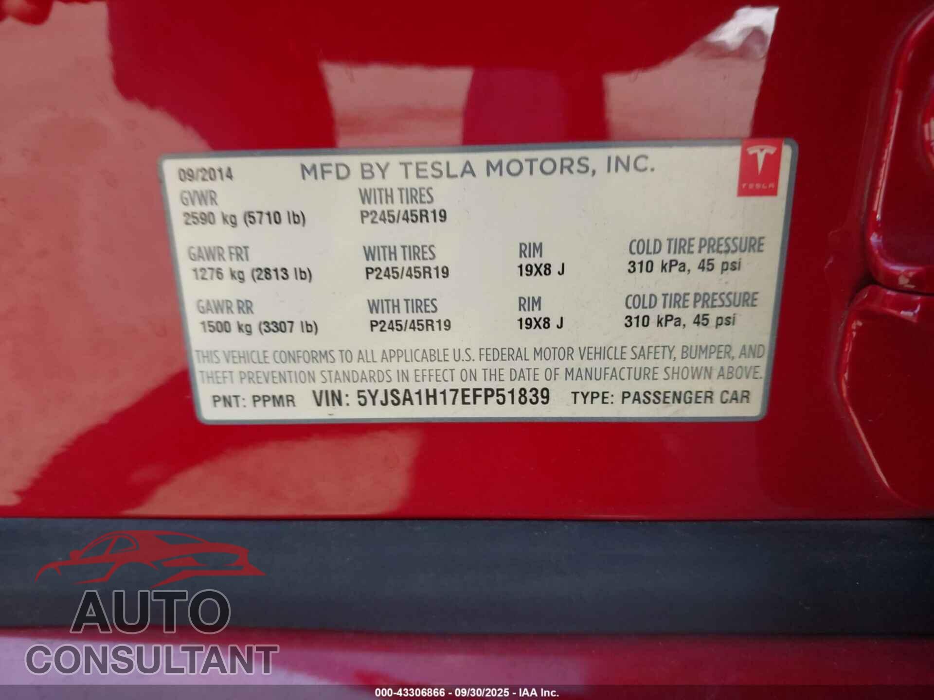 TESLA MODEL S 2014 - 5YJSA1H17EFP51839