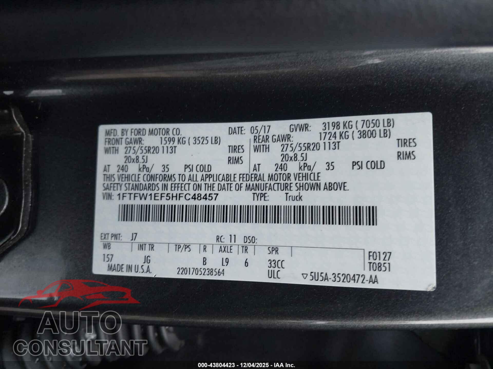 FORD F-150 2017 - 1FTFW1EF5HFC48457