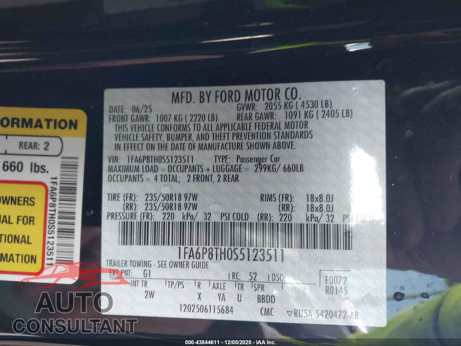FORD MUSTANG 2025 - 1FA6P8TH0S5123511