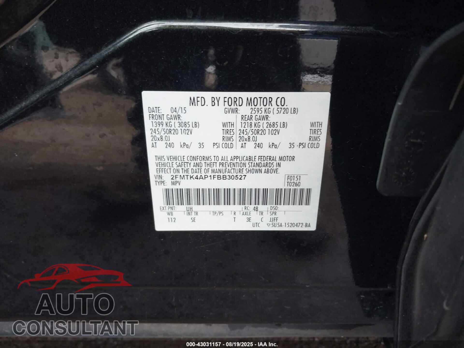 FORD EDGE 2015 - 2FMTK4AP1FBB30527