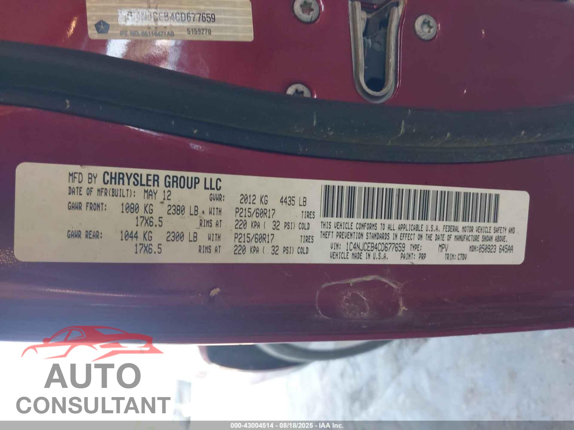 JEEP COMPASS 2012 - 1C4NJCEB4CD677659