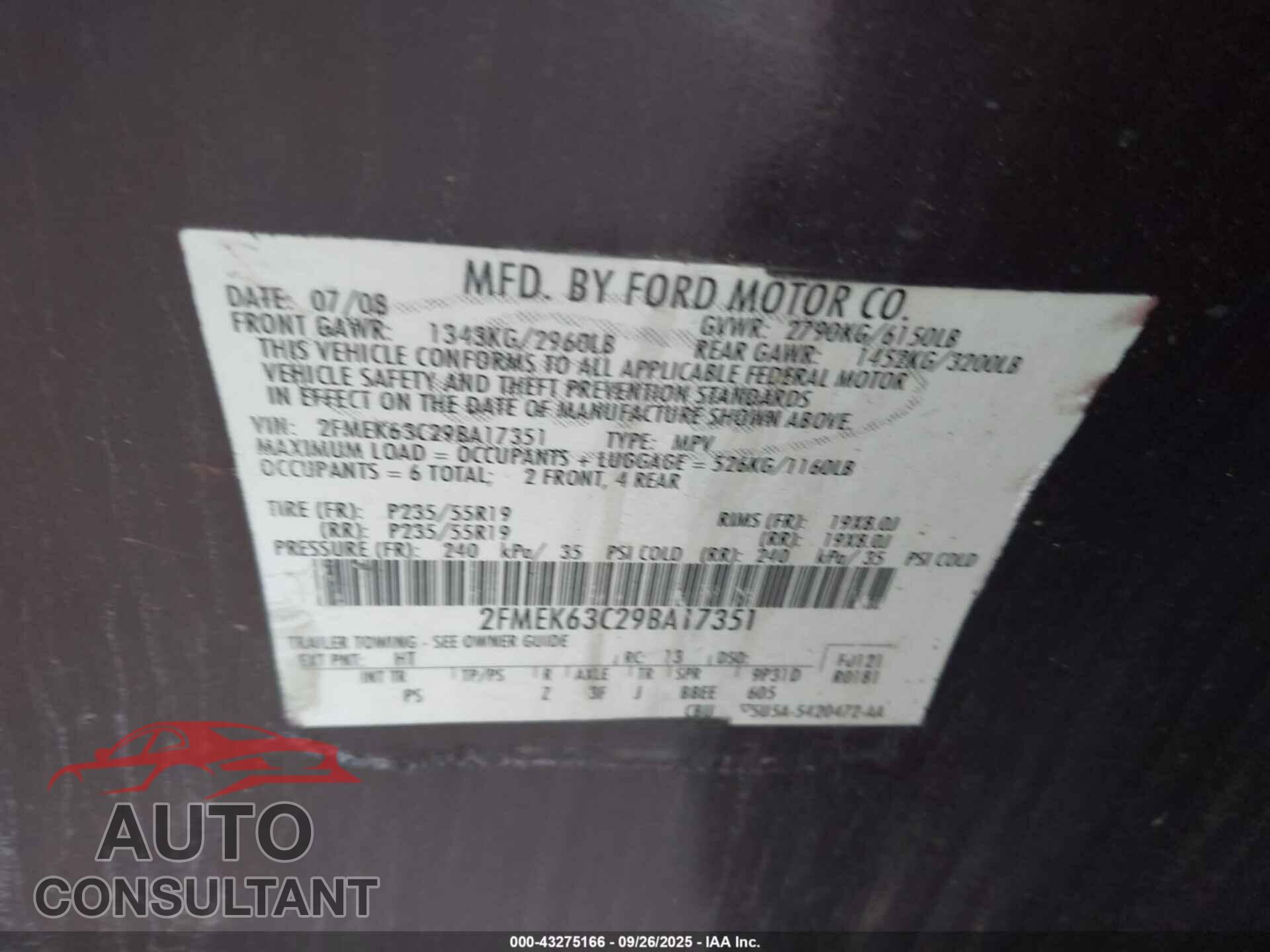 FORD FLEX 2009 - 2FMEK63C29BA17351