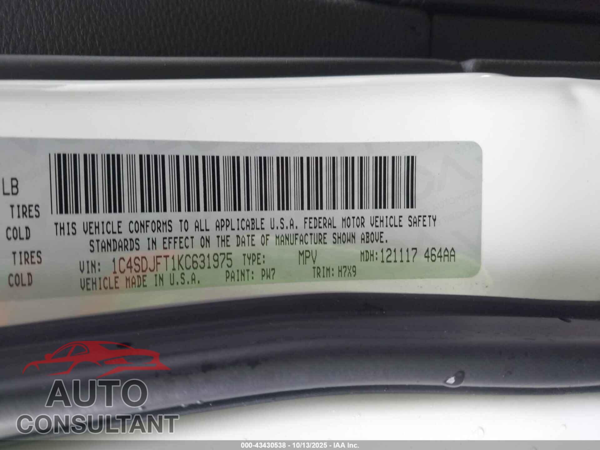 DODGE DURANGO 2019 - 1C4SDJFT1KC631975