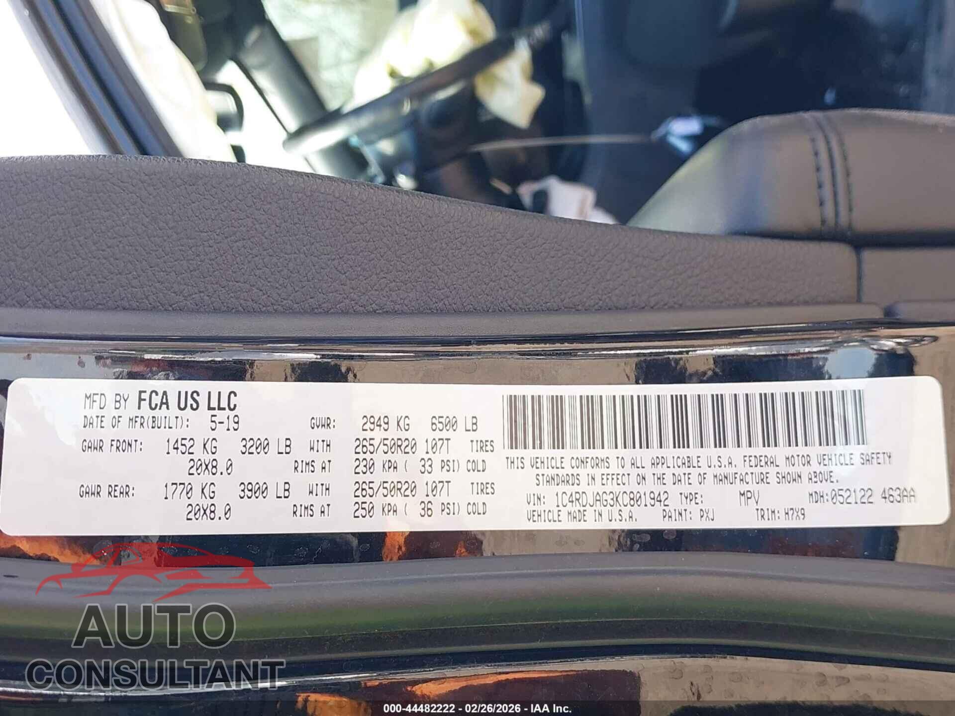 DODGE DURANGO 2019 - 1C4RDJAG3KC801942
