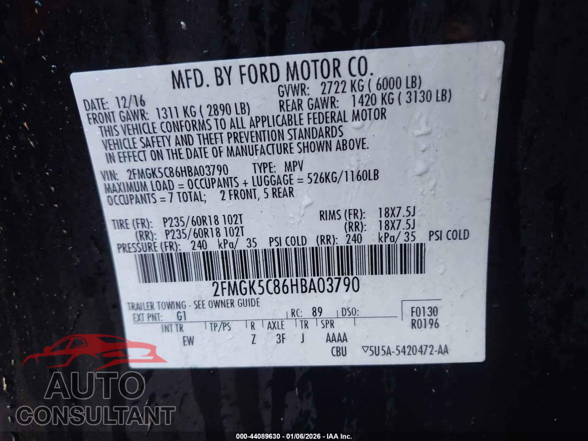 FORD FLEX 2017 - 2FMGK5C86HBA03790