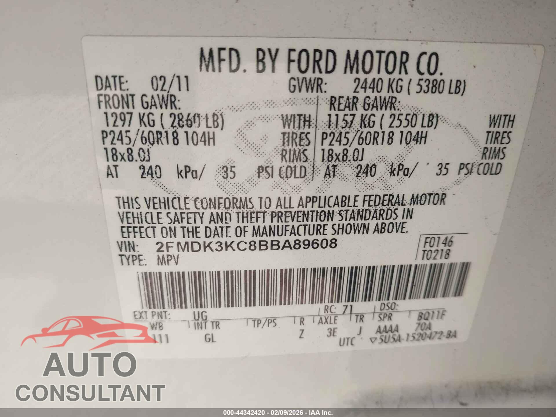 FORD EDGE 2011 - 2FMDK3KC8BBA89608