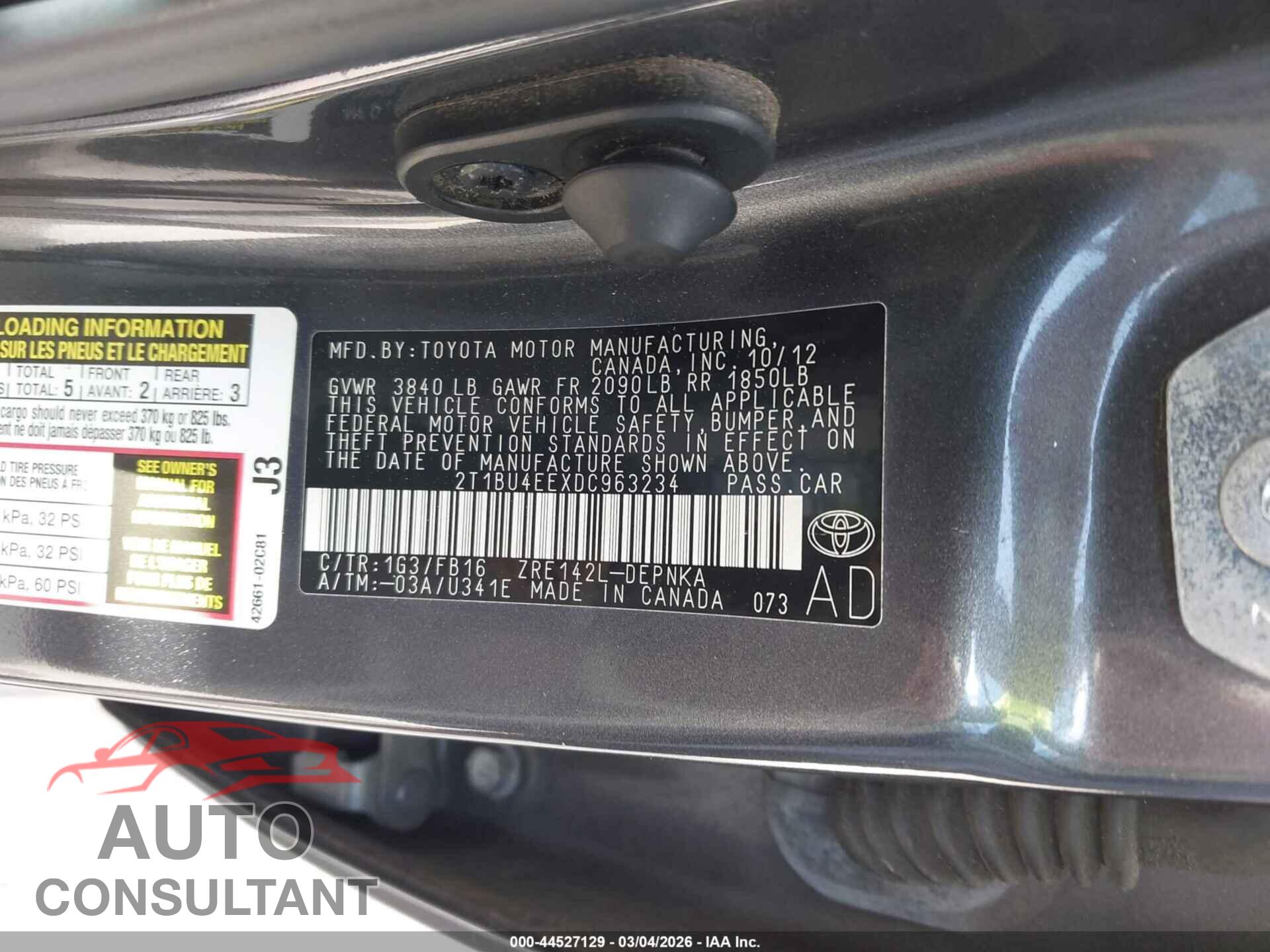 TOYOTA COROLLA 2013 - 2T1BU4EEXDC963234