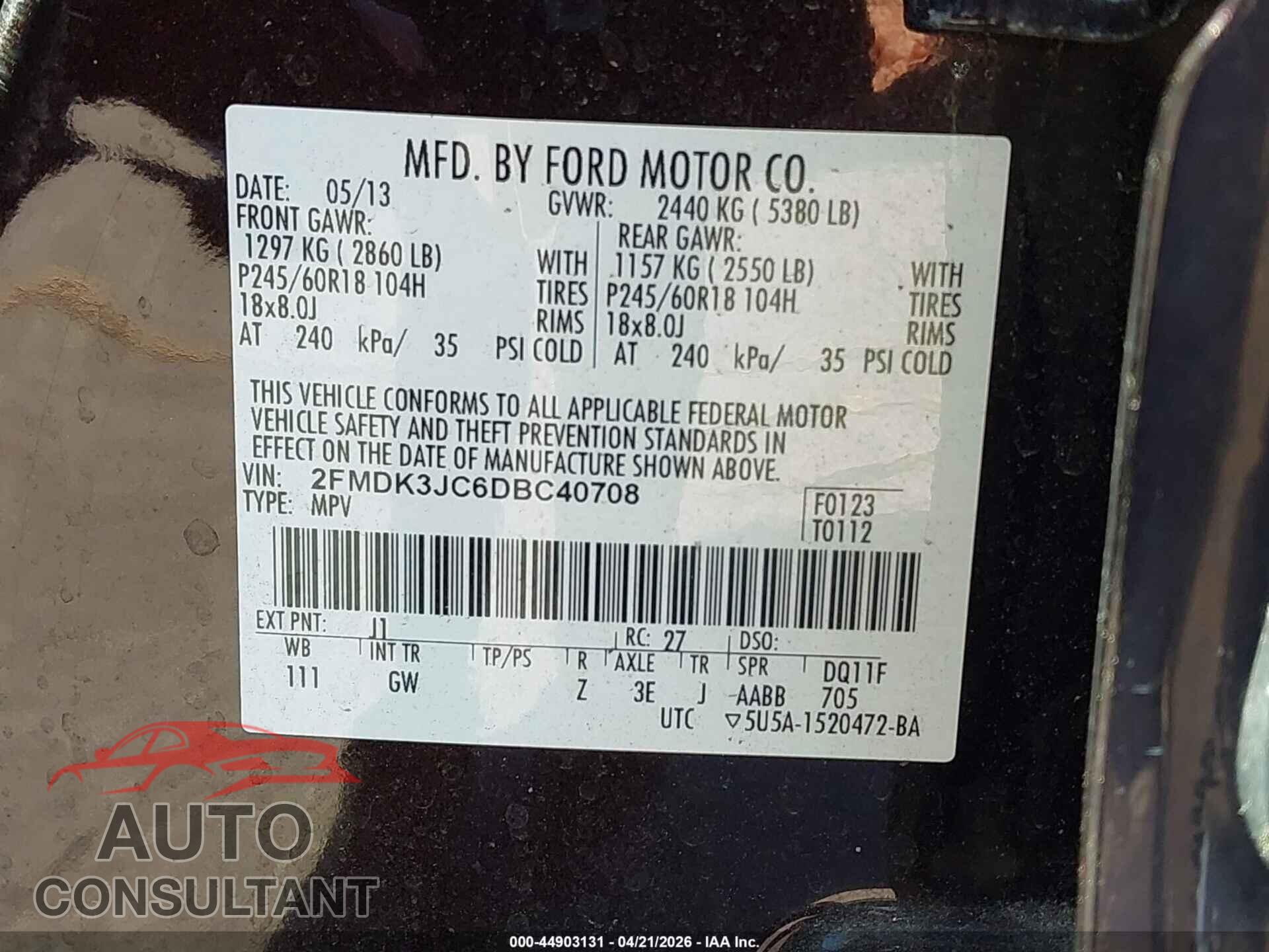FORD EDGE 2013 - 2FMDK3JC6DBC40708