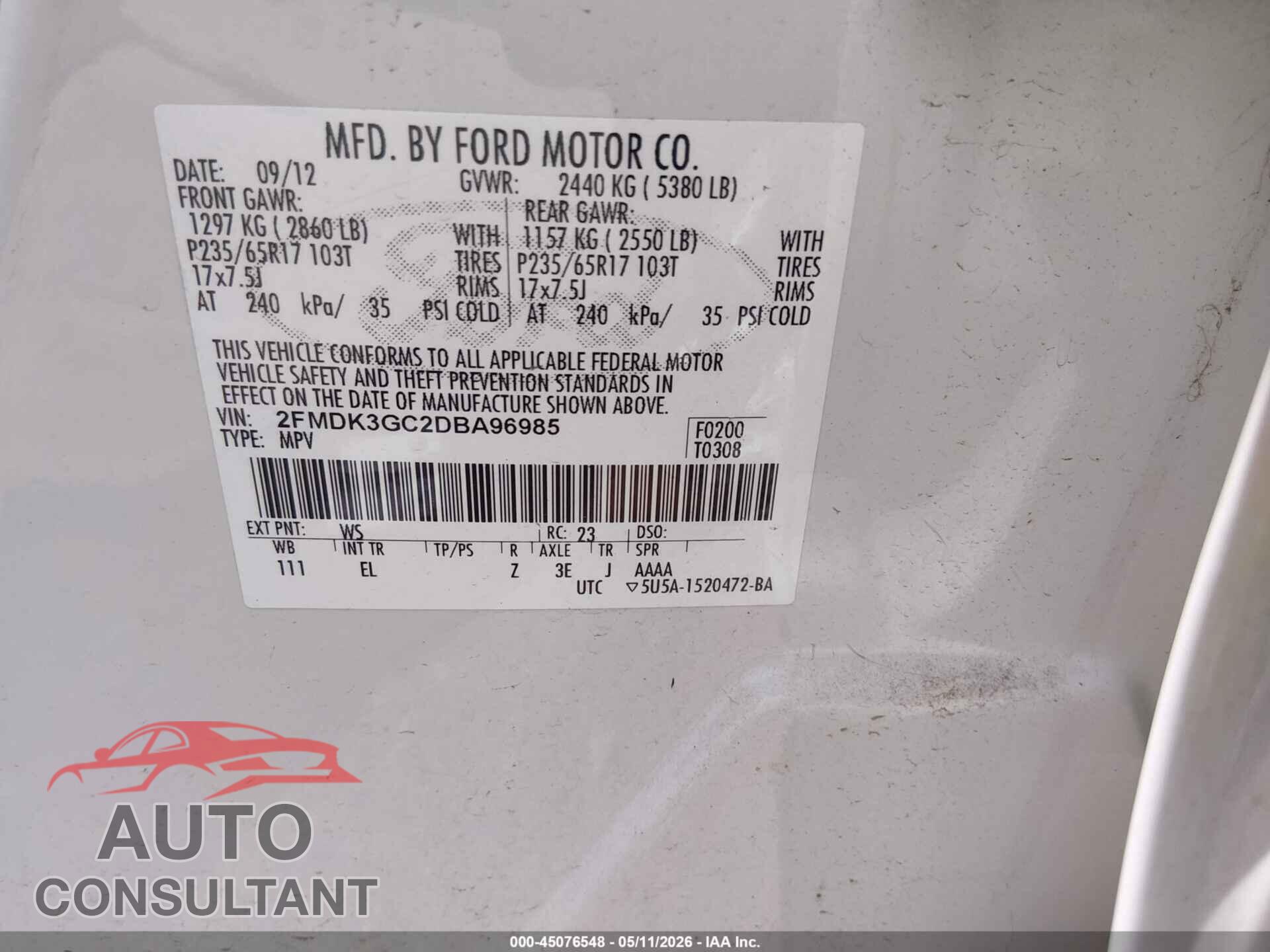 FORD EDGE 2013 - 2FMDK3GC2DBA96985