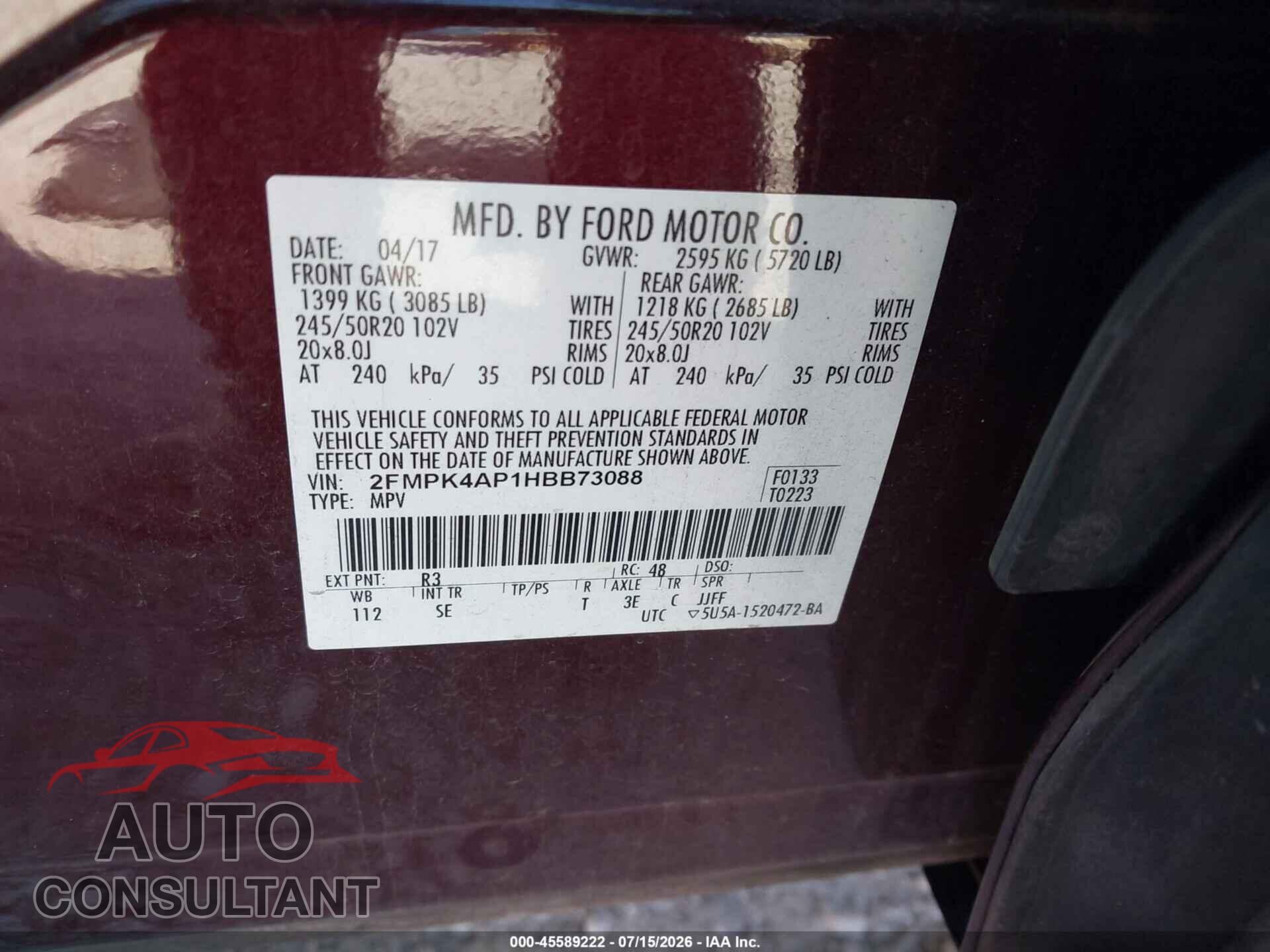 FORD EDGE 2017 - 2FMPK4AP1HBB73088