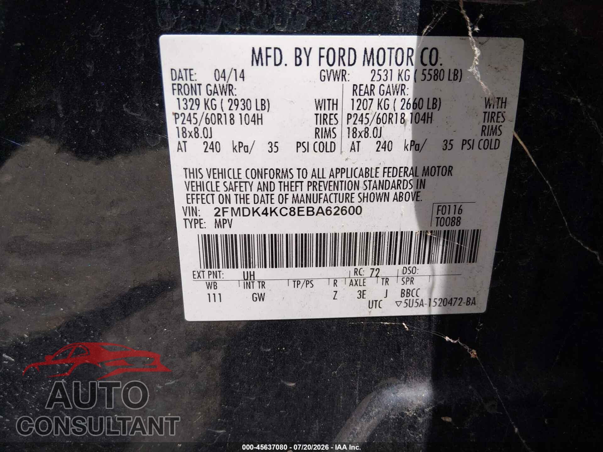 FORD EDGE 2014 - 2FMDK4KC8EBA62600