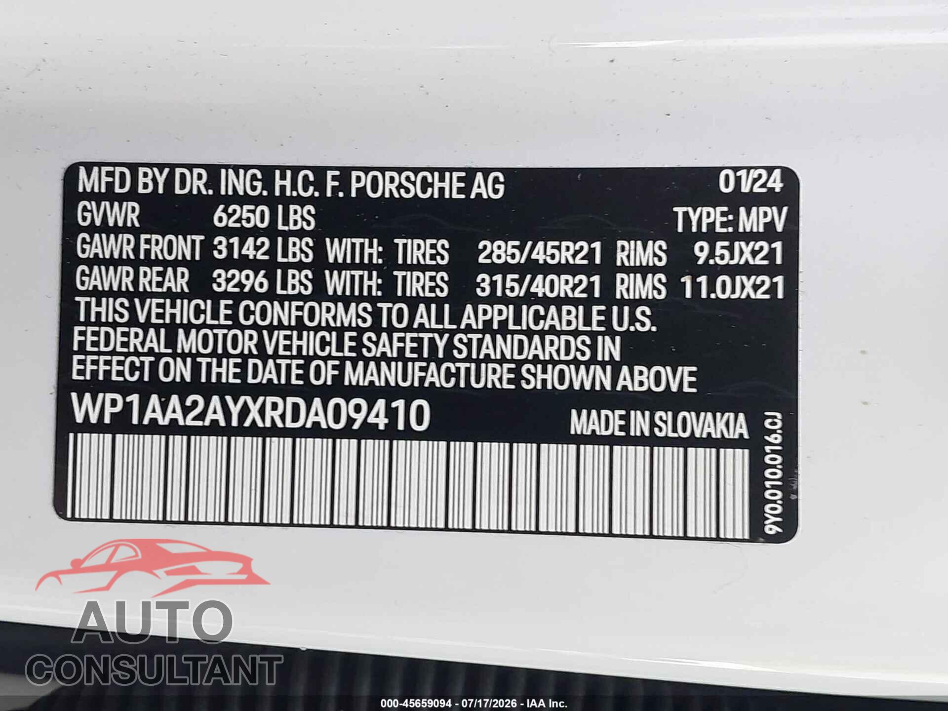 PORSCHE CAYENNE 2024 - WP1AA2AYXRDA09410