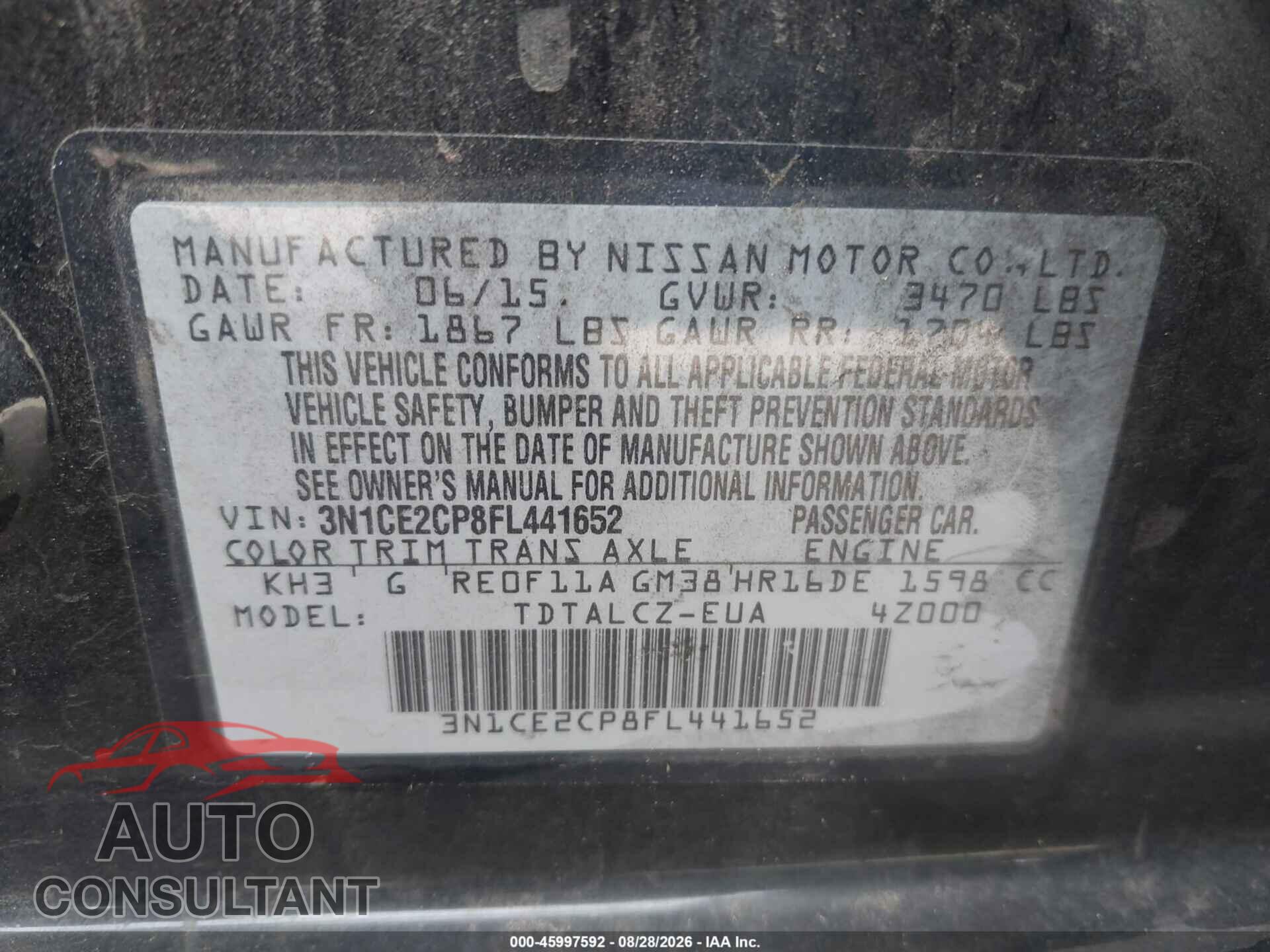 NISSAN VERSA NOTE 2015 - 3N1CE2CP8FL441652