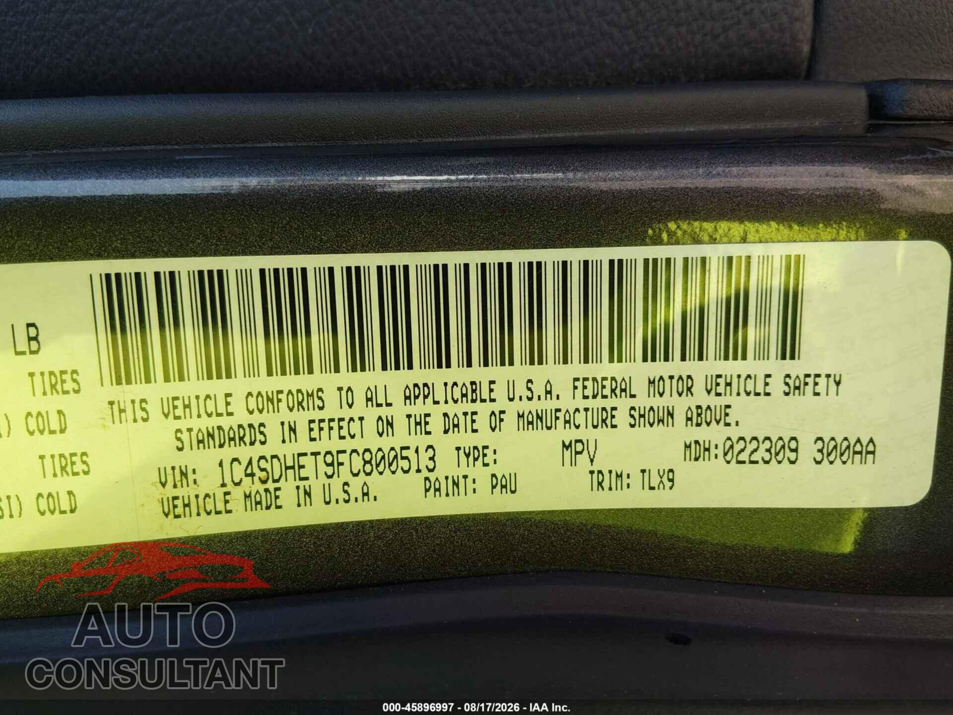 DODGE DURANGO 2015 - 1C4SDHET9FC800513