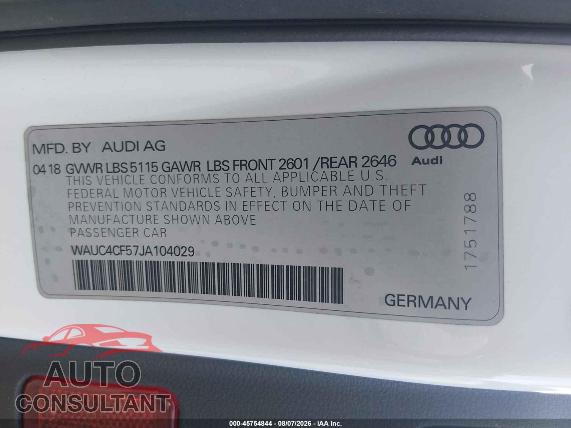 AUDI S5 2018 - WAUC4CF57JA104029