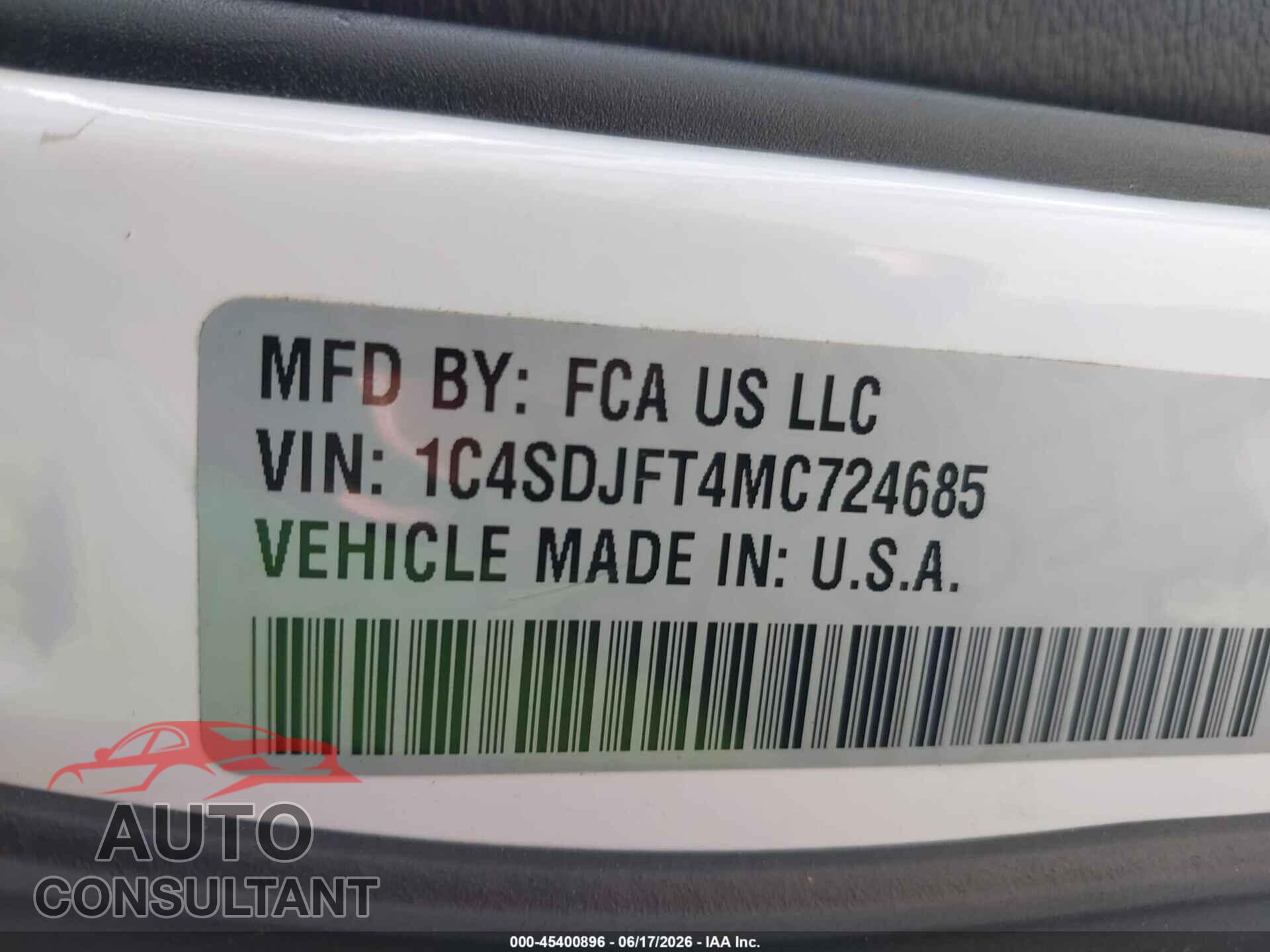 DODGE DURANGO 2021 - 1C4SDJFT4MC724685