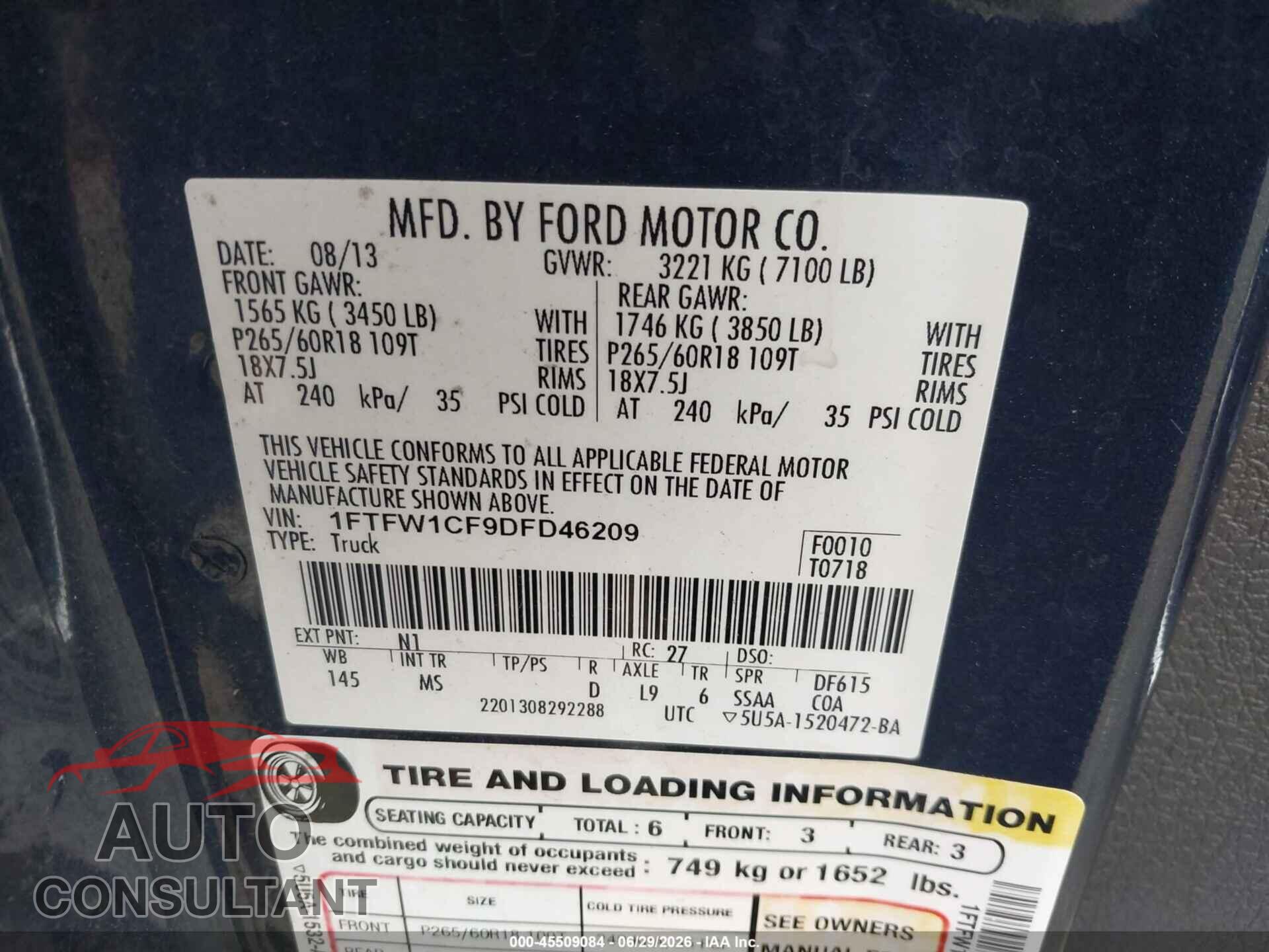 FORD F-150 2013 - 1FTFW1CF9DFD46209
